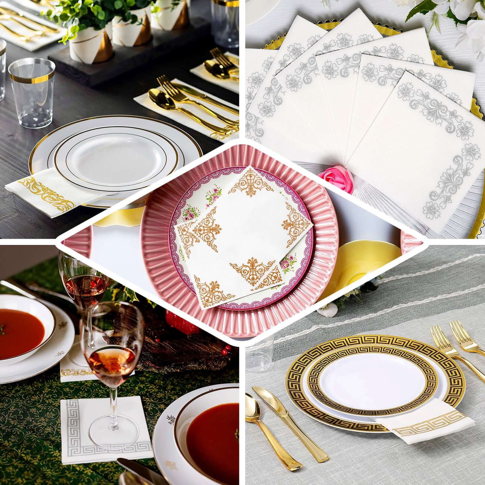 25 Pack Linen-Like Paper Napkins 5"x5" White with Gold Greek Key Design - Stylish & Disposable Airlaid Cocktail Napkins - Image 5
