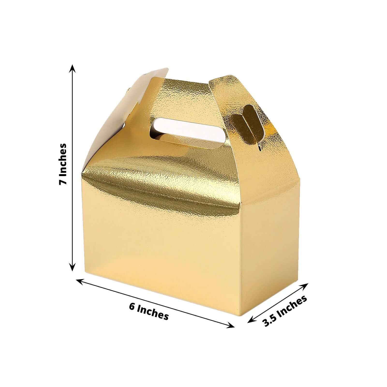 25 Pack Metallic Gold Party Favor Gift Tote Gable Box Bags, Candy Treat Boxes 6"x3.5"x7" - Image 3