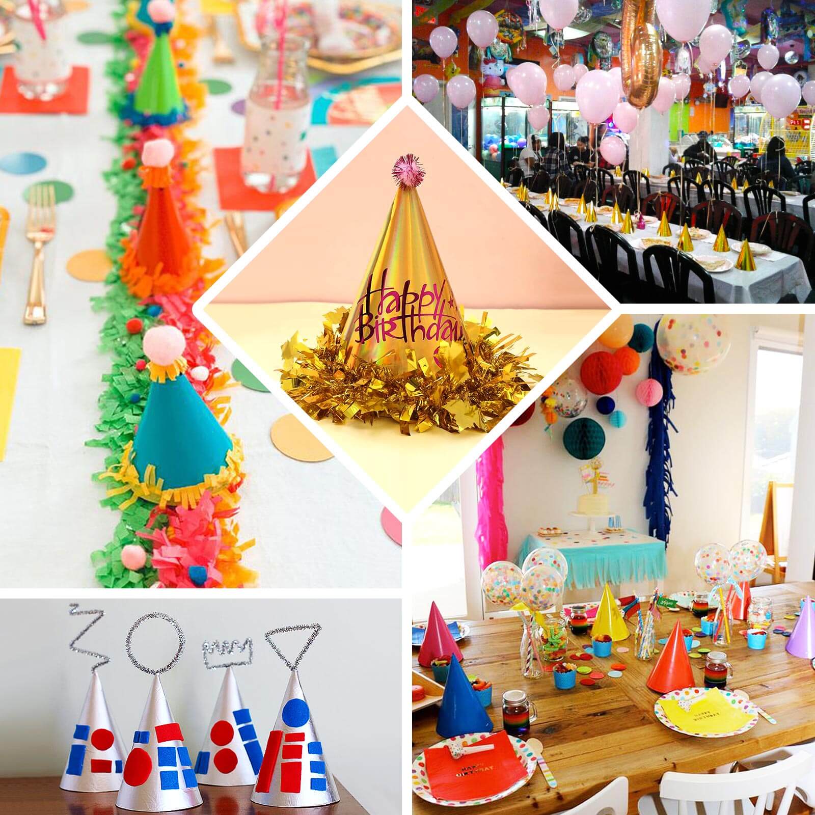 25 Pack Mixed Metallic Foil Party Hats, Pre-Strung Paper Cone Birthday Hats - 5"x7" - Image 5