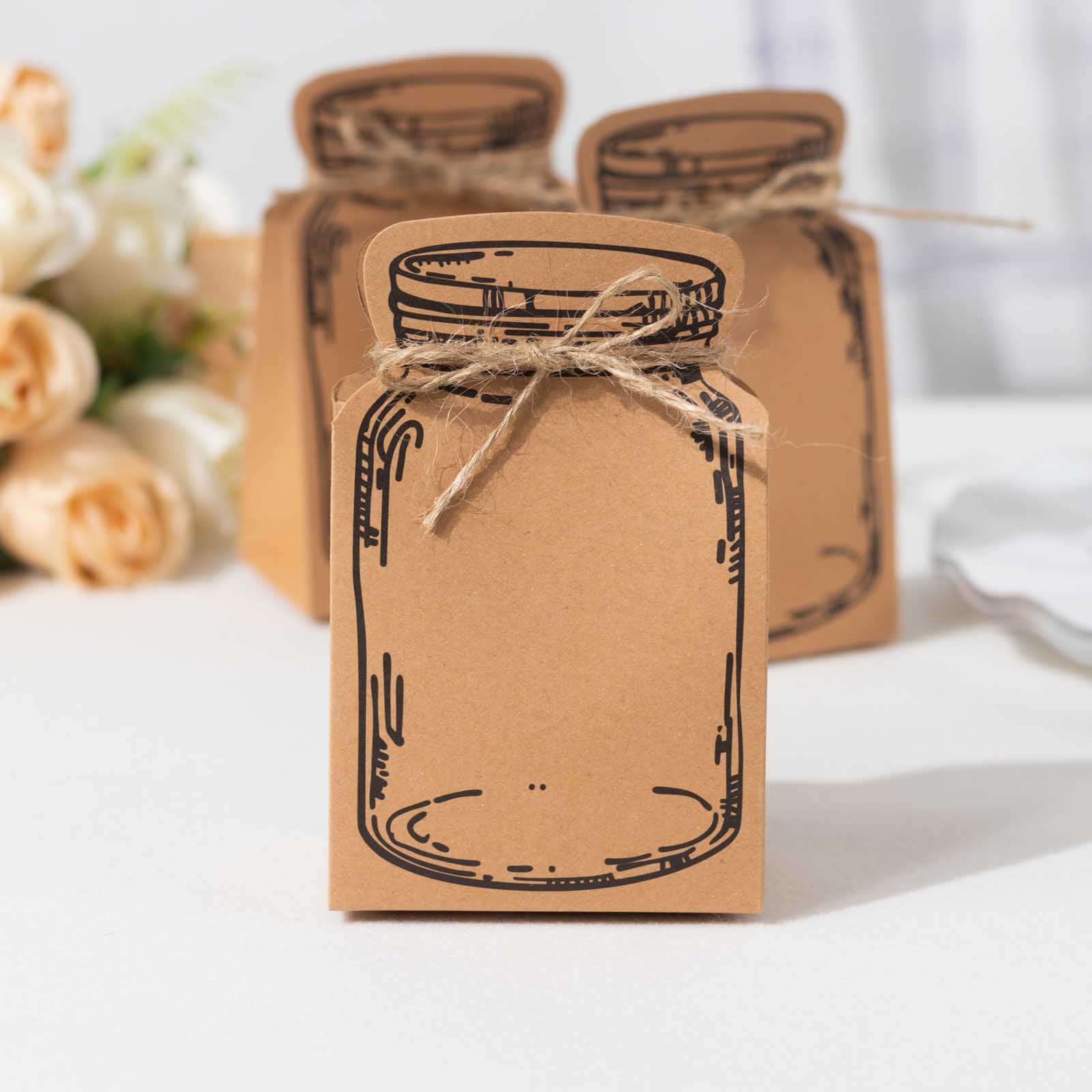 25 Pack Natural Mini Mason Jar Shaped Paper Gift Boxes With Jute Rope Ties, Party Favor Candy Boxes - 5"x3" - Image 11