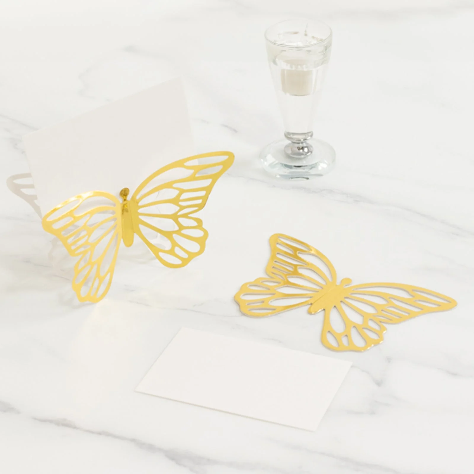 25-Pack Paper Butterfly Place Card Holders 3"x5" Gold with White Printable Cards - 3D Free Standing Table Number Stands - Image 5