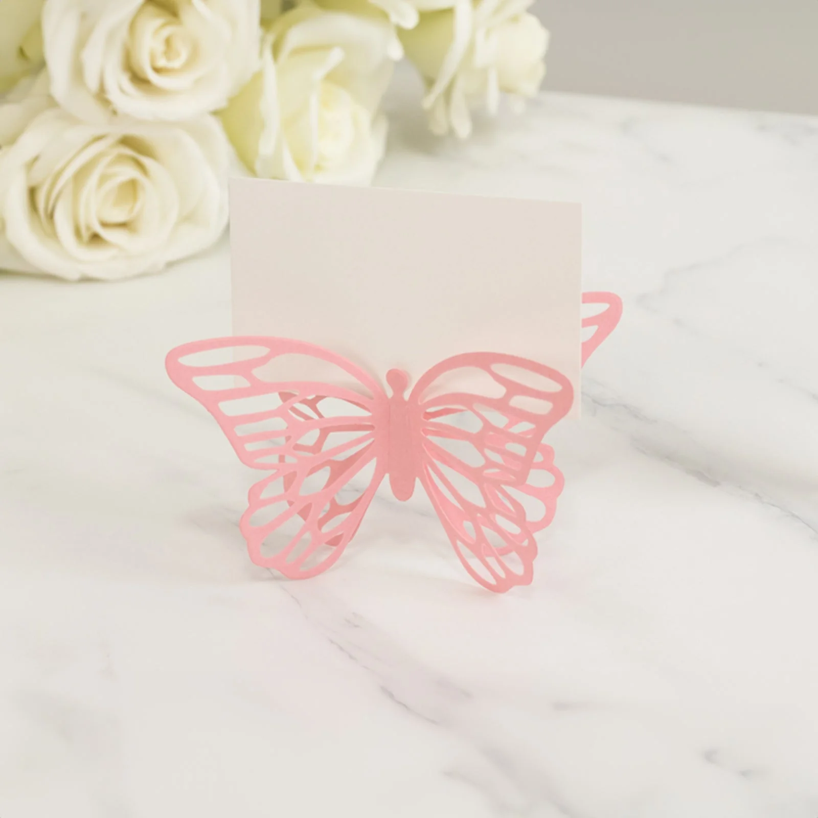 25-Pack Paper Butterfly Place Card Holders 3"x5" Pink with White Printable Cards - 3D Free Standing Table Number Stands - Image 6