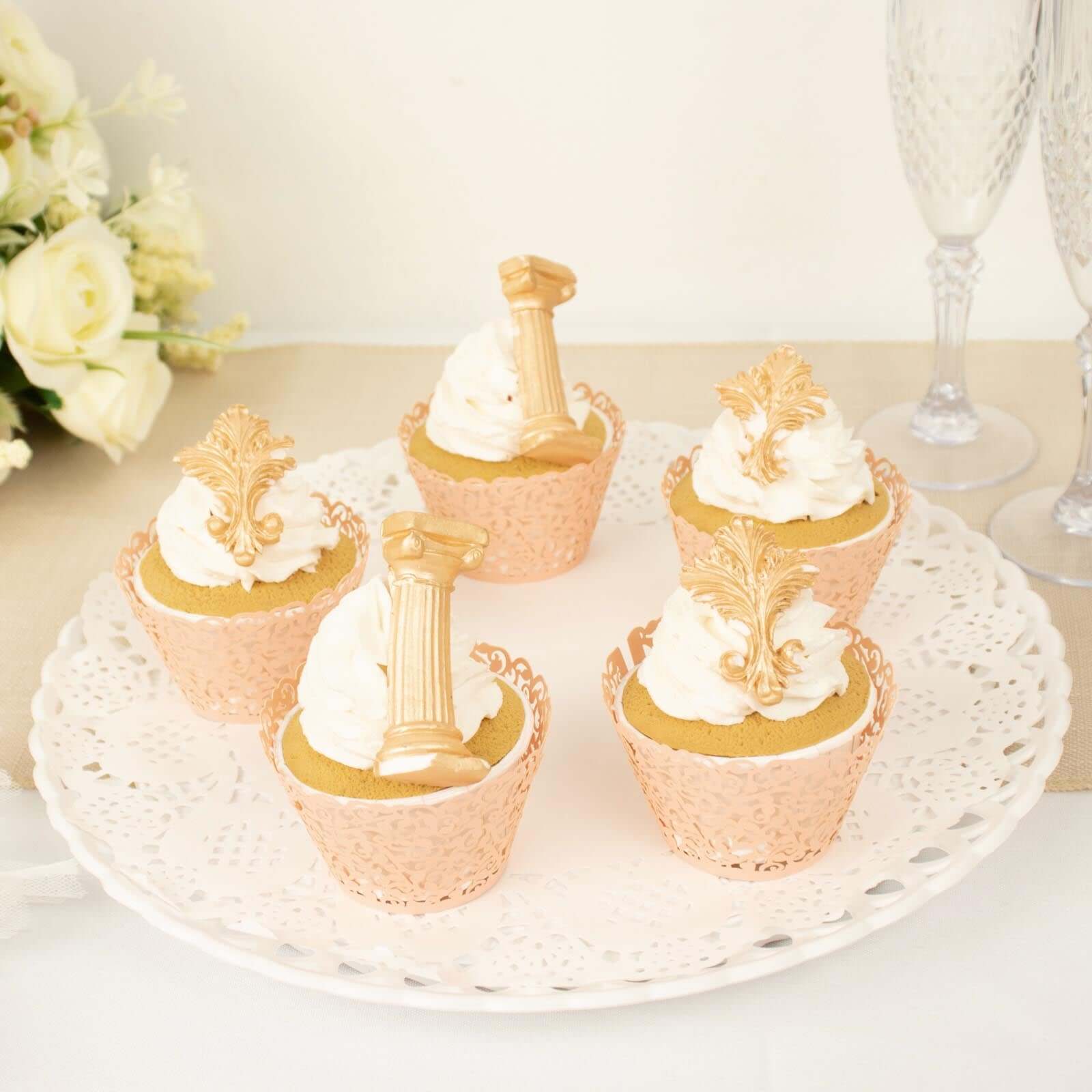 25-Pack Paper Cupcake Wrappers Blush Lace Laser Cut Design - Muffin Baking Cup Trays for Events - Image 10