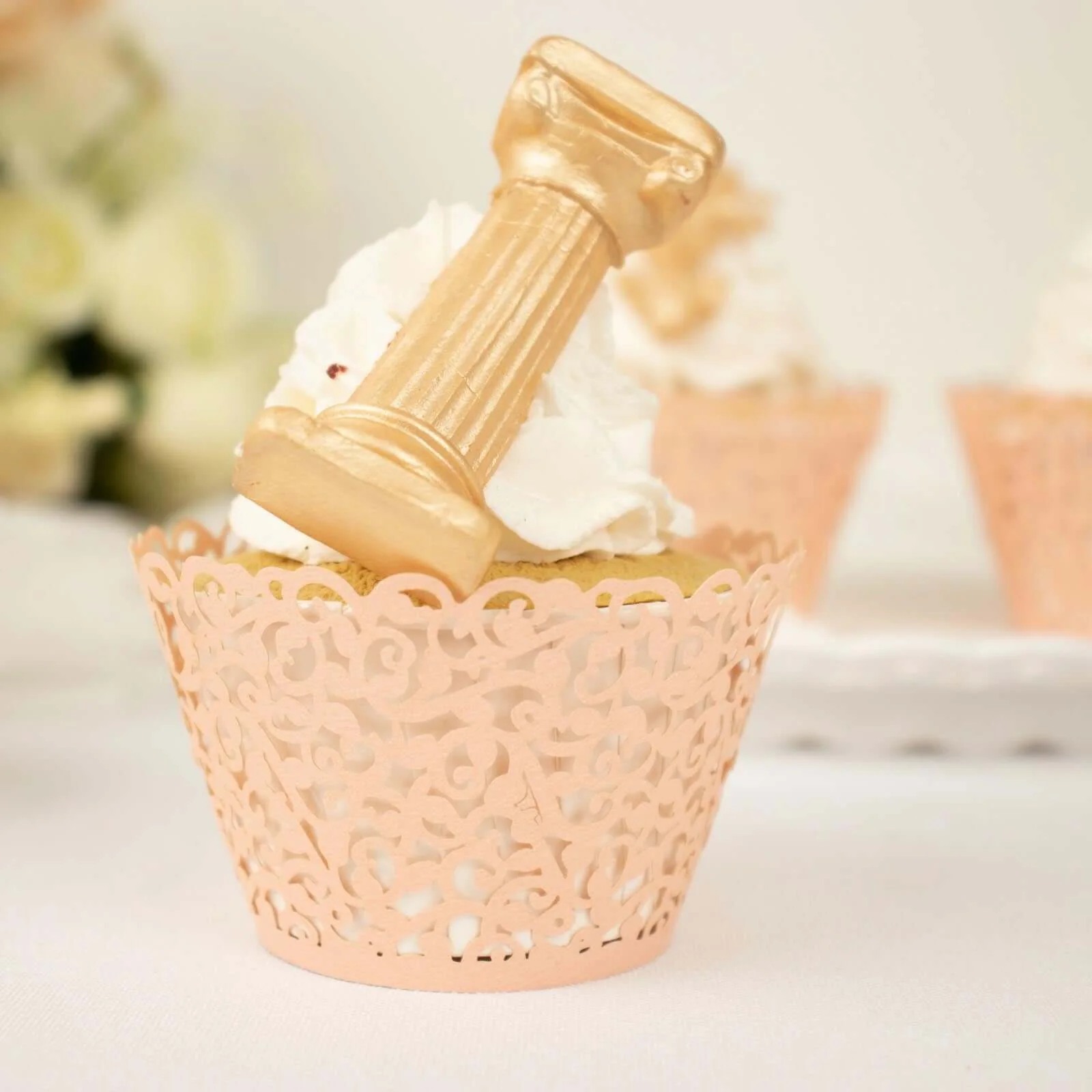 25-Pack Paper Cupcake Wrappers Blush Lace Laser Cut Design - Muffin Baking Cup Trays for Events - Image 8