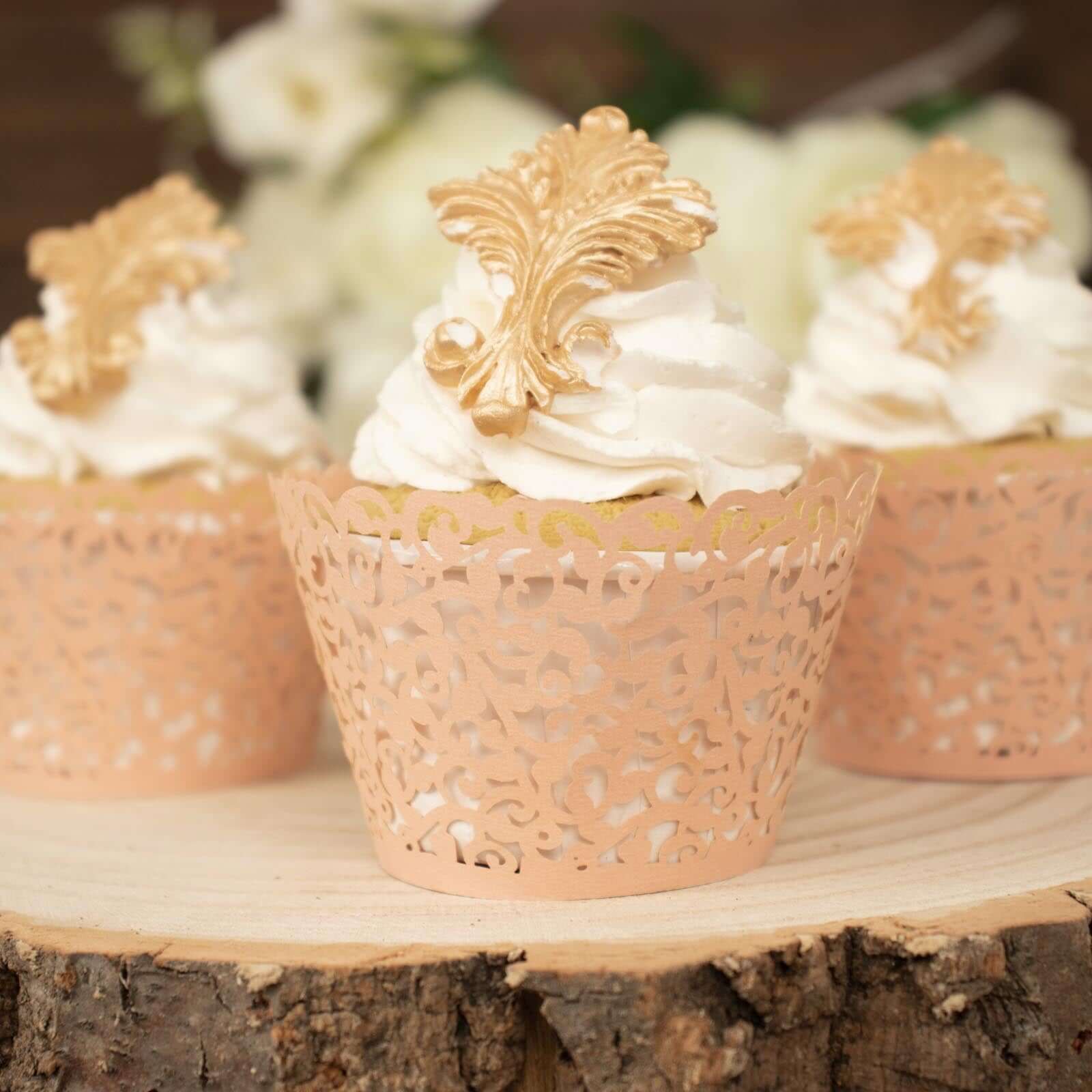 25-Pack Paper Cupcake Wrappers Blush Lace Laser Cut Design - Muffin Baking Cup Trays for Events - Image 9