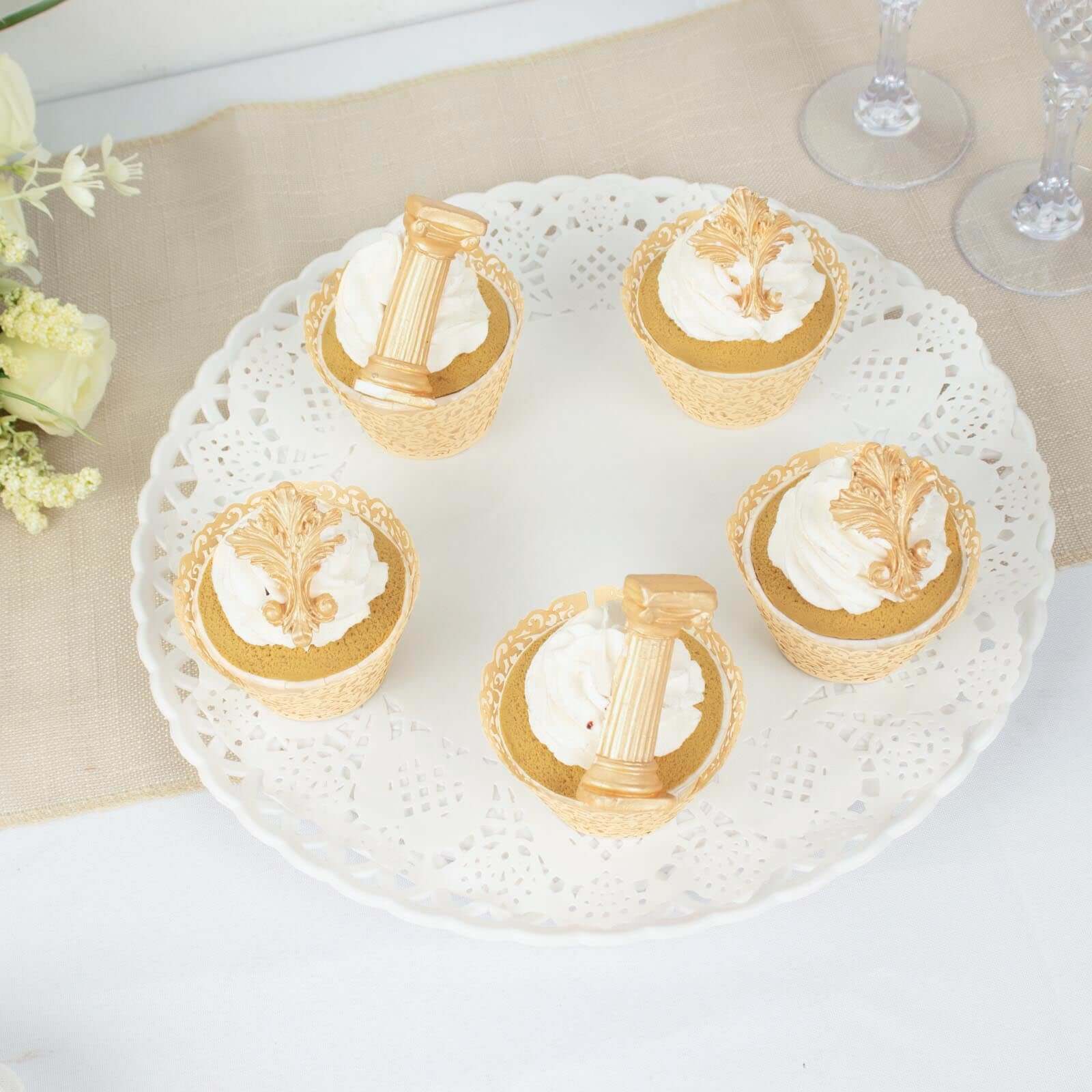 25-Pack Paper Cupcake Wrappers Ivory Lace Laser Cut Design - Muffin Baking Cup Trays for Events - Image 10