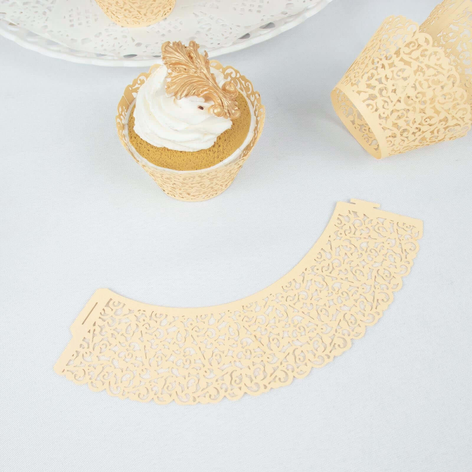 25-Pack Paper Cupcake Wrappers Ivory Lace Laser Cut Design - Muffin Baking Cup Trays for Events - Image 11