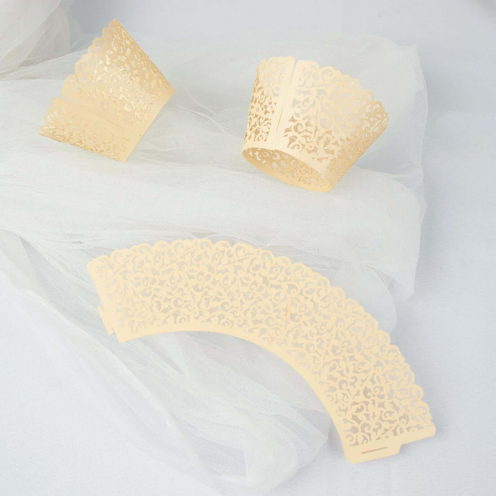 25-Pack Paper Cupcake Wrappers Ivory Lace Laser Cut Design - Muffin Baking Cup Trays for Events - Image 12