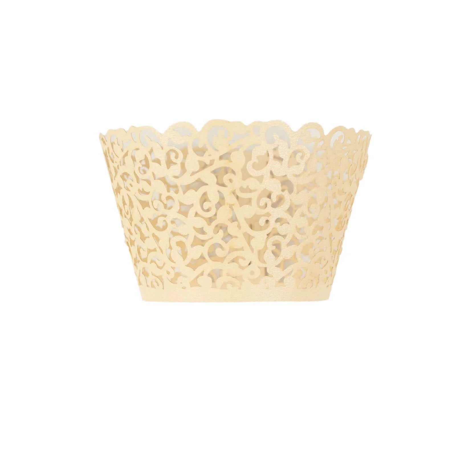 25-Pack Paper Cupcake Wrappers Ivory Lace Laser Cut Design - Muffin Baking Cup Trays for Events - Image 7