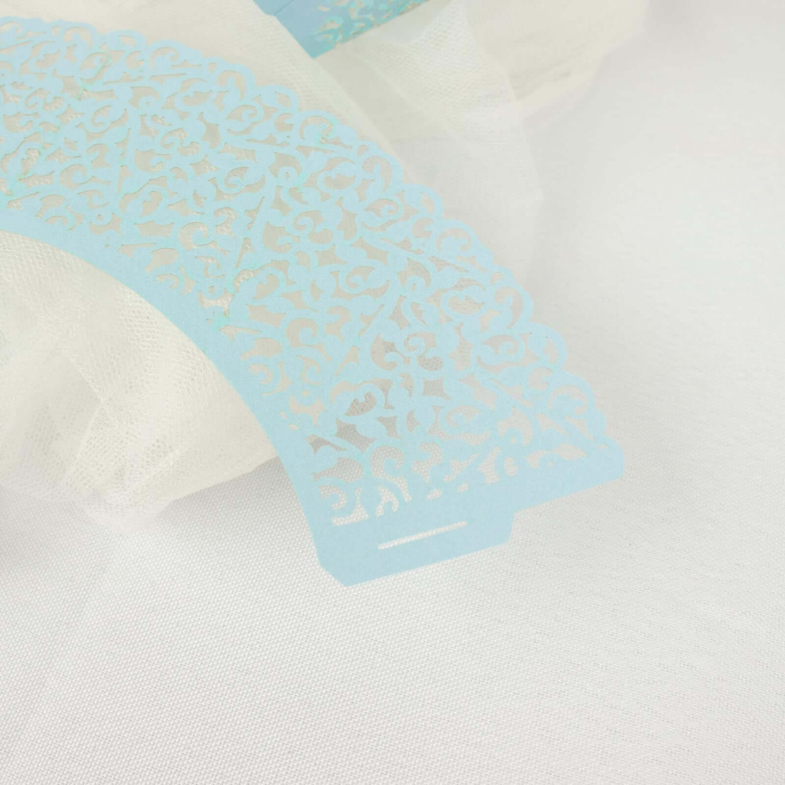 25-Pack Paper Cupcake Wrappers Light Blue Lace Laser Cut Design - Muffin Baking Cup Trays for Events - Image 13