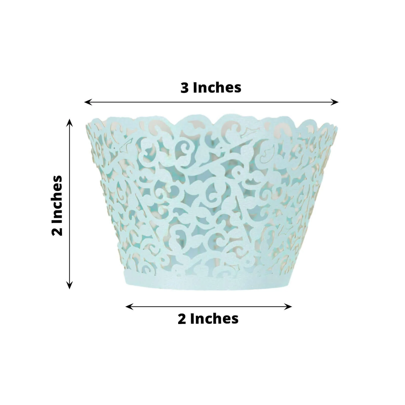 25-Pack Paper Cupcake Wrappers Light Blue Lace Laser Cut Design - Muffin Baking Cup Trays for Events - Image 3