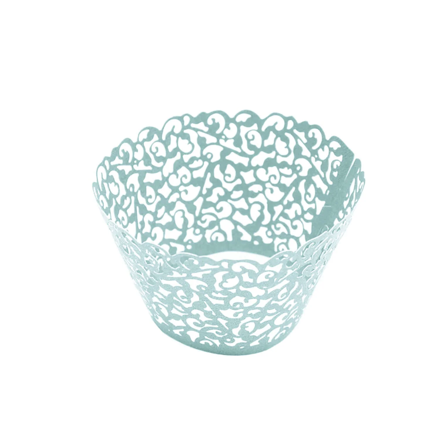 25-Pack Paper Cupcake Wrappers Light Blue Lace Laser Cut Design - Muffin Baking Cup Trays for Events - Image 7