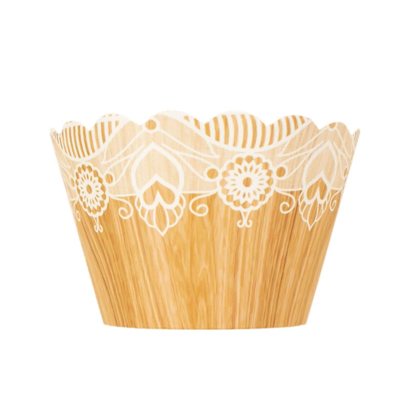 25-Pack Paper Cupcake Wrappers Natural Wood Grain and Lace Print Design - Boho Muffin Baking Cup Wraps - Image 7