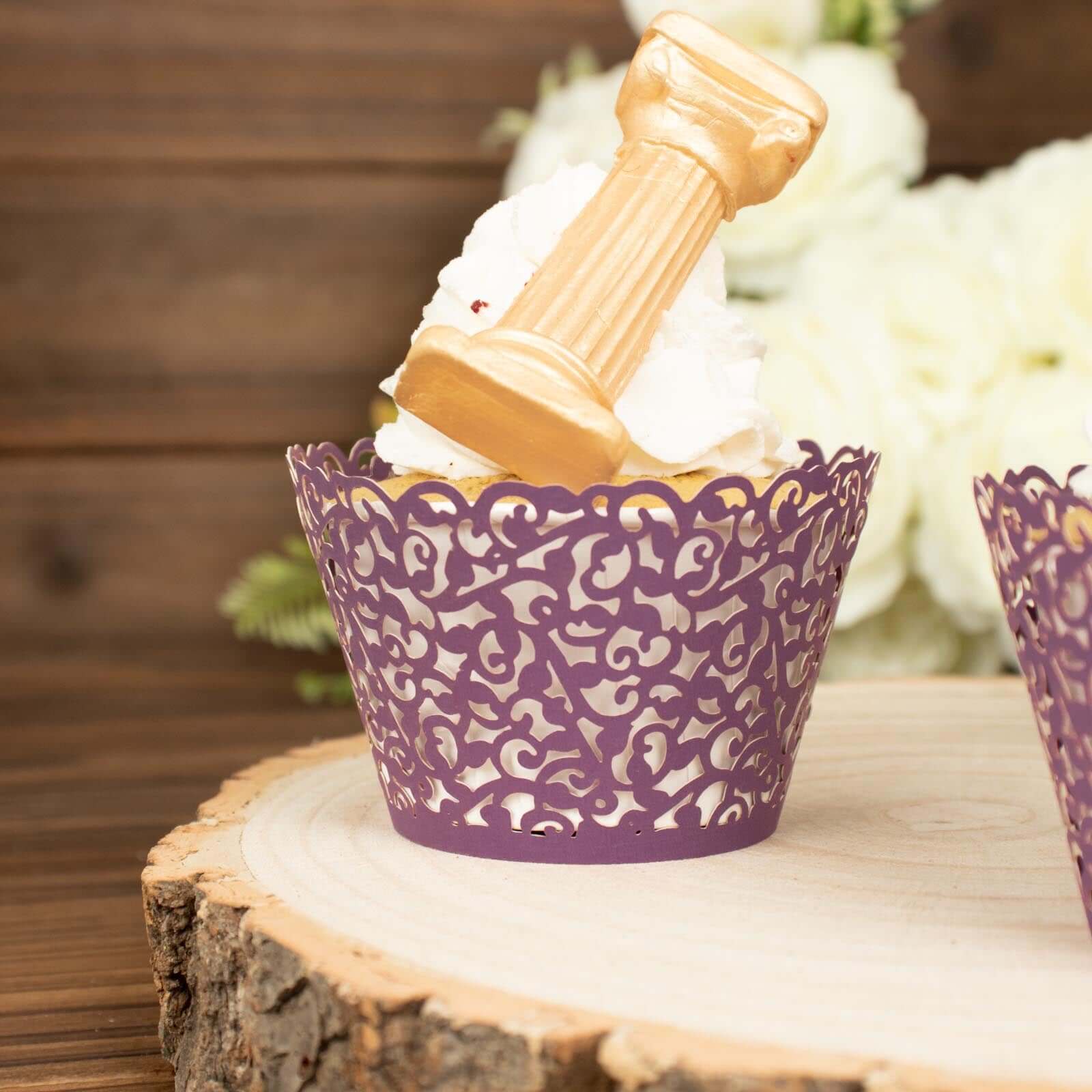 25-Pack Paper Cupcake Wrappers Purple Lace Laser Cut Design - Muffin Baking Cup Trays for Events - Image 6