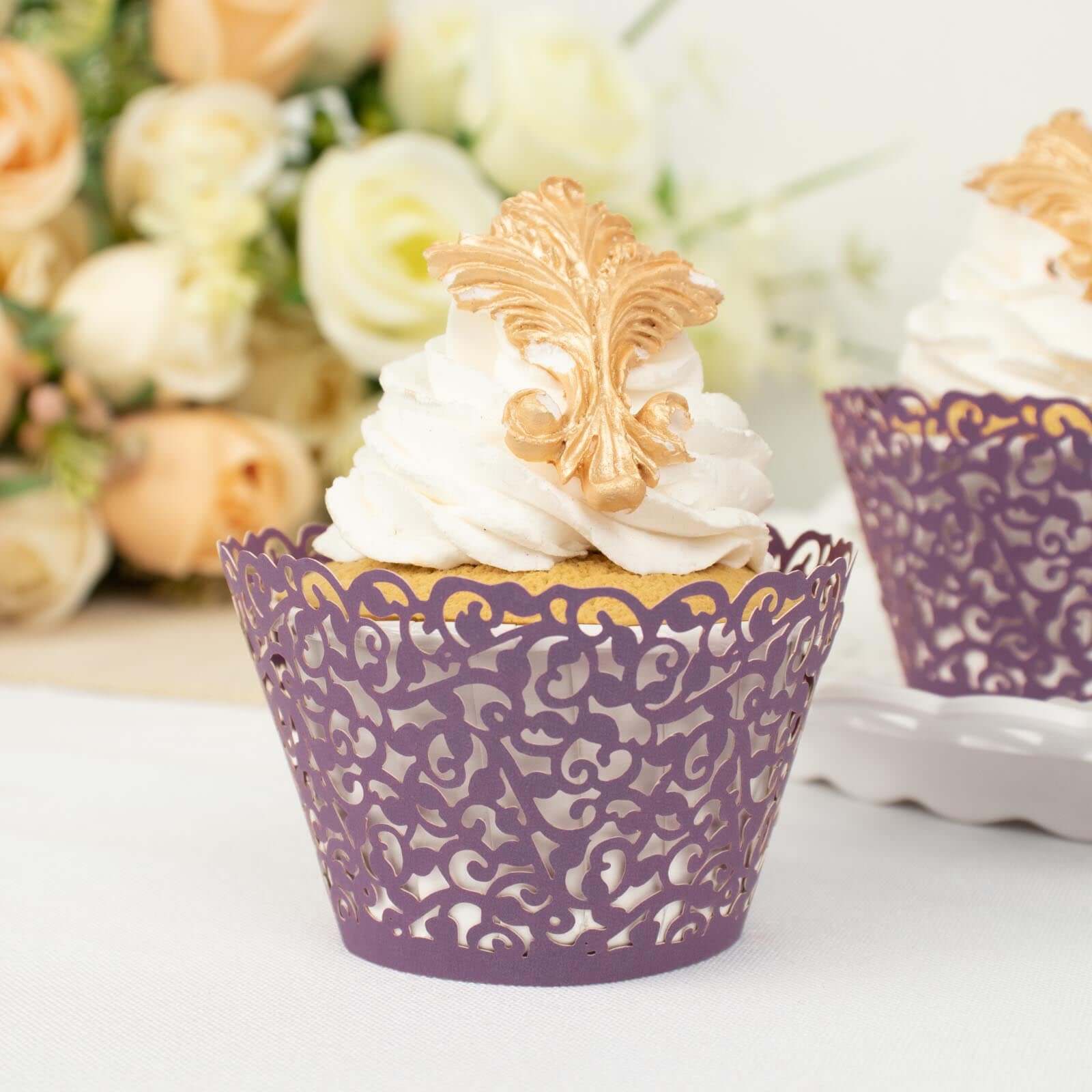 25-Pack Paper Cupcake Wrappers Purple Lace Laser Cut Design - Muffin Baking Cup Trays for Events - Image 8
