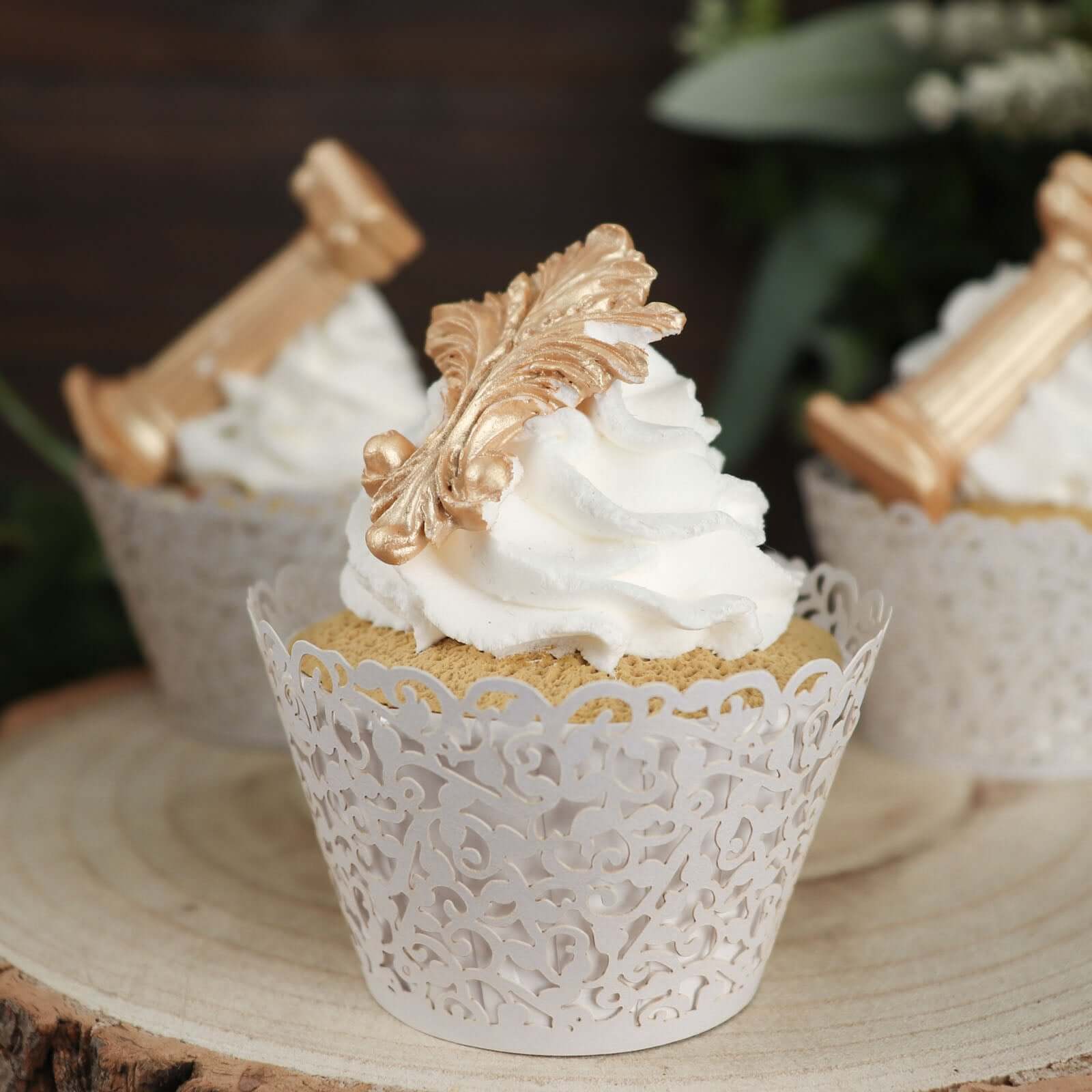 25-Pack Paper Cupcake Wrappers White Lace Laser Cut Design - Muffin Baking Cup Trays for Events - Image 10