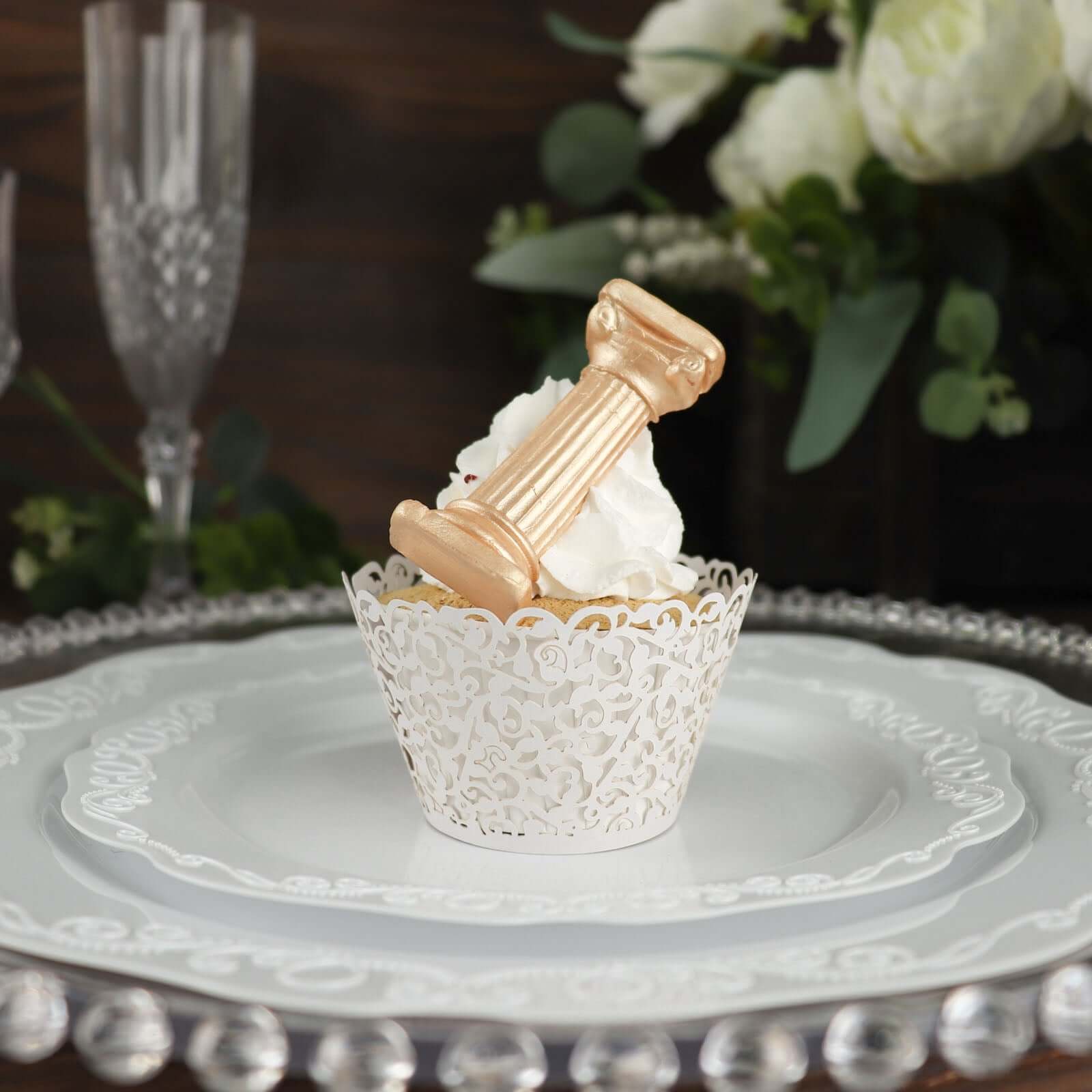 25-Pack Paper Cupcake Wrappers White Lace Laser Cut Design - Muffin Baking Cup Trays for Events - Image 16