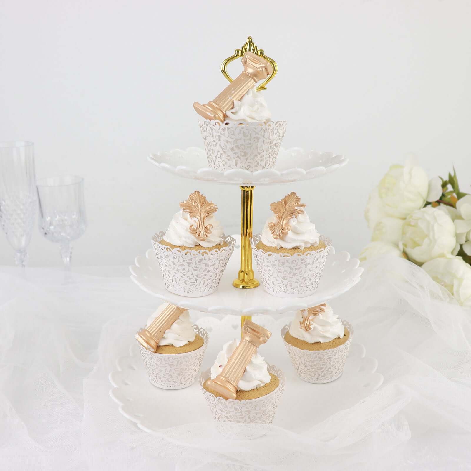 25-Pack Paper Cupcake Wrappers White Lace Laser Cut Design - Muffin Baking Cup Trays for Events - Image 19