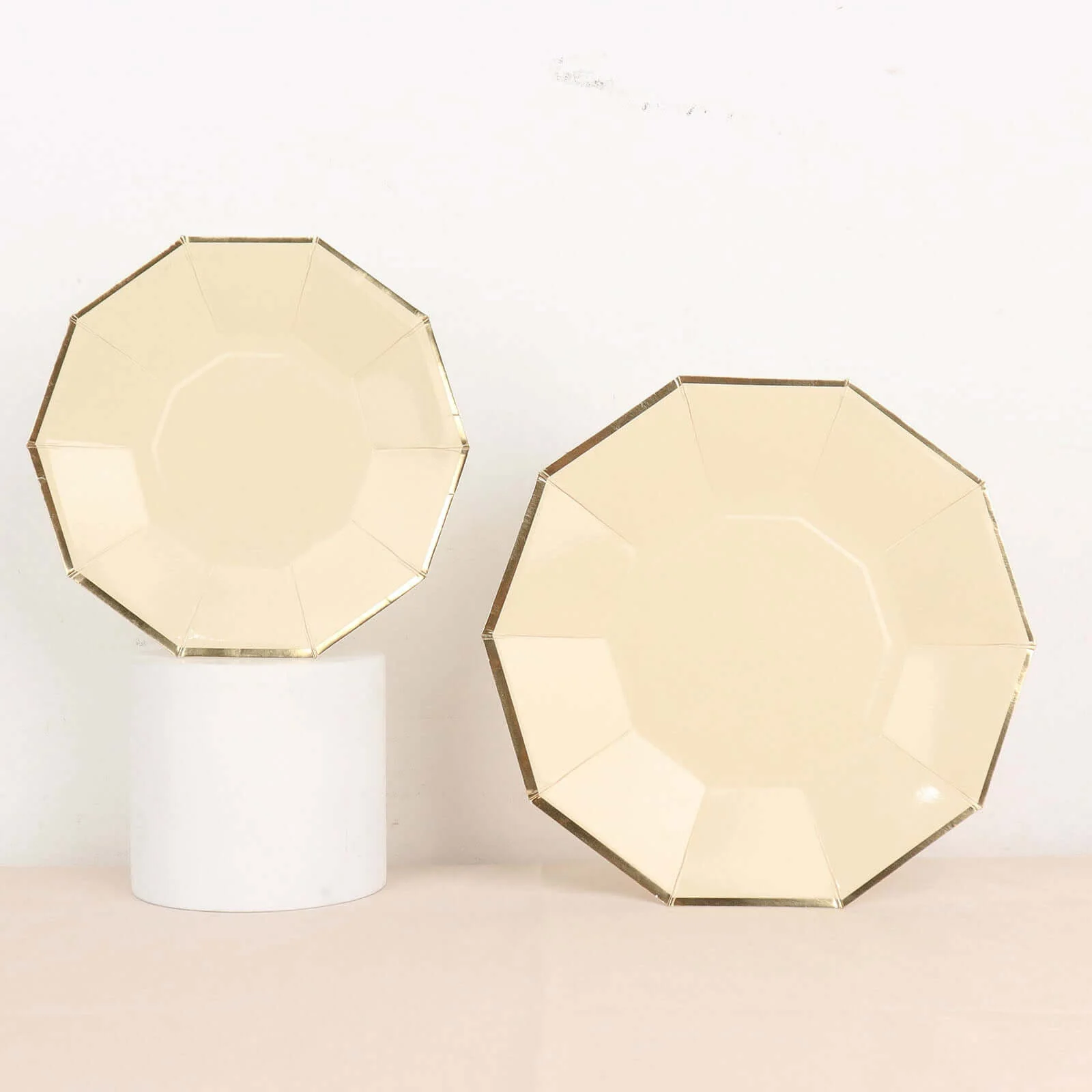 25-Pack Paper Decagon Appetizer Plates 7" Beige with Gold Foil Rim - Modern Geometric Dessert/Salad Plates for Stylish Tablescapes - Image 15