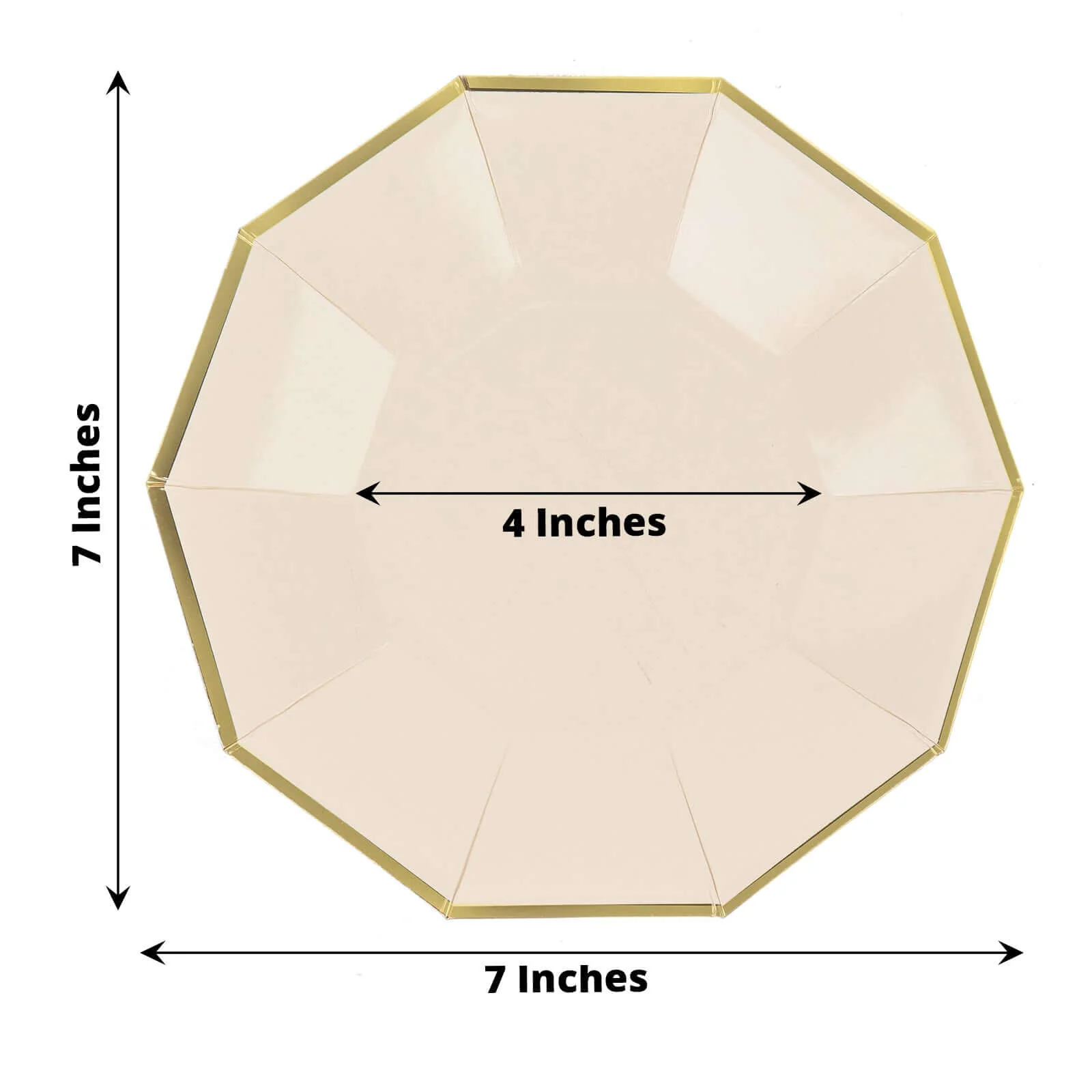 25-Pack Paper Decagon Appetizer Plates 7" Beige with Gold Foil Rim - Modern Geometric Dessert/Salad Plates for Stylish Tablescapes - Image 3