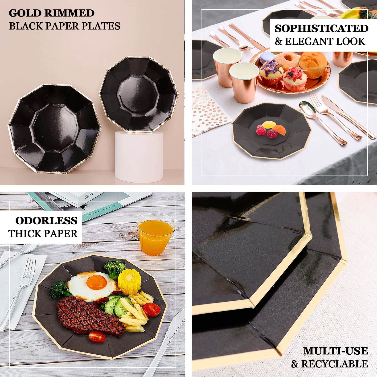 25-Pack Paper Decagon Appetizer Plates 7" Beige with Gold Foil Rim - Modern Geometric Dessert/Salad Plates for Stylish Tablescapes - Image 4