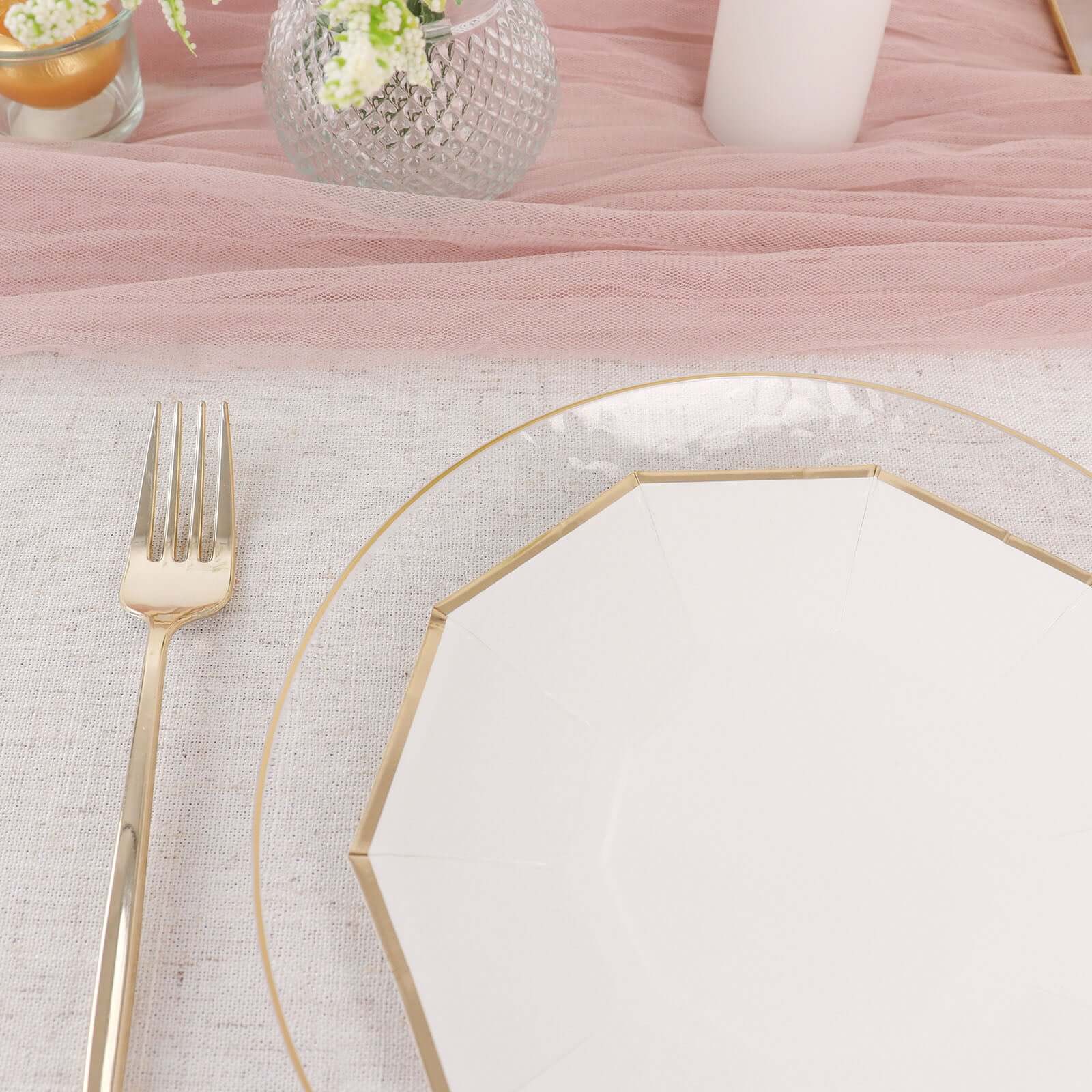 25-Pack Paper Decagon Appetizer Plates 7" White with Gold Foil Rim - Modern Geometric Dessert/Salad Plates for Stylish Tablescapes - Image 10