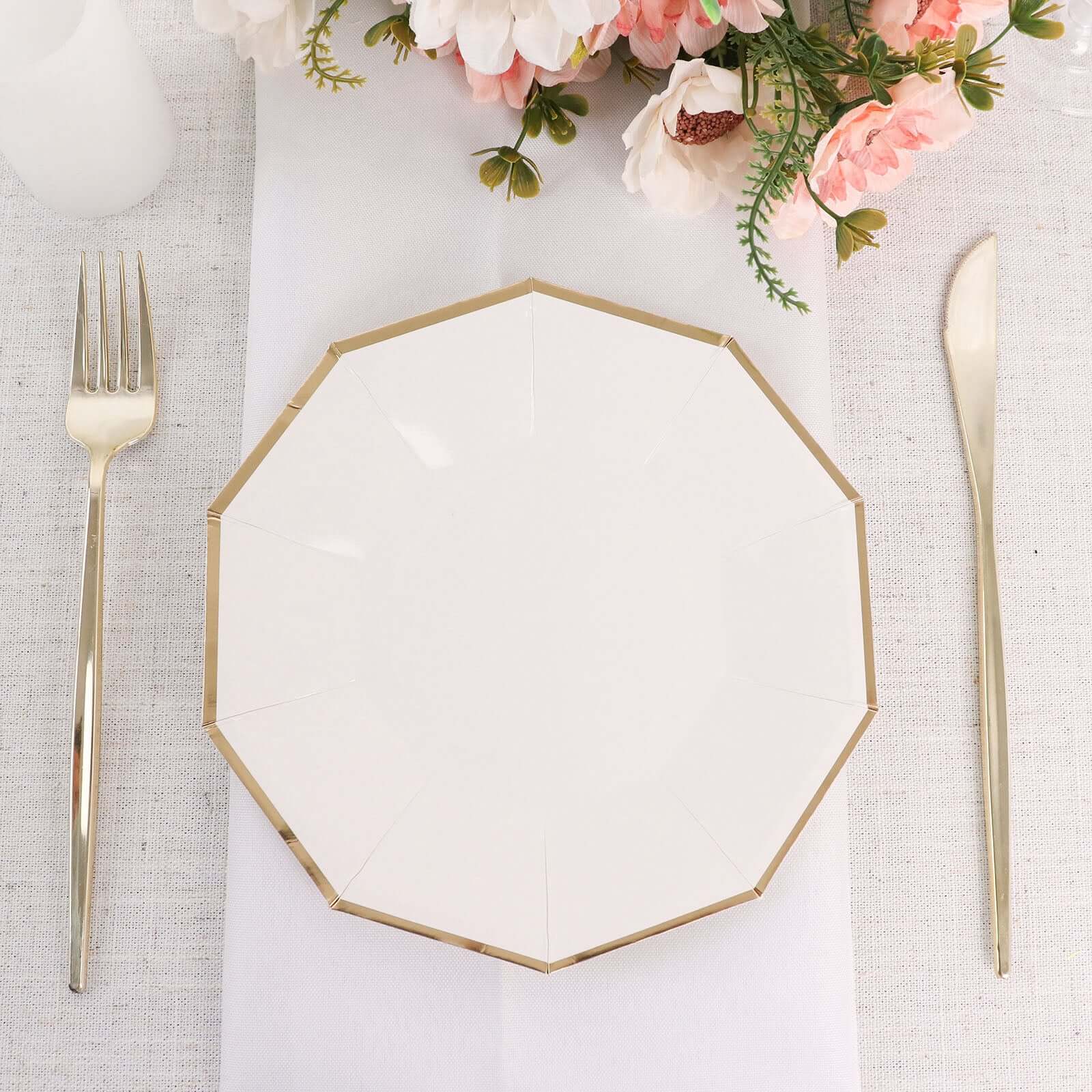25-Pack Paper Decagon Appetizer Plates 7" White with Gold Foil Rim - Modern Geometric Dessert/Salad Plates for Stylish Tablescapes - Image 11