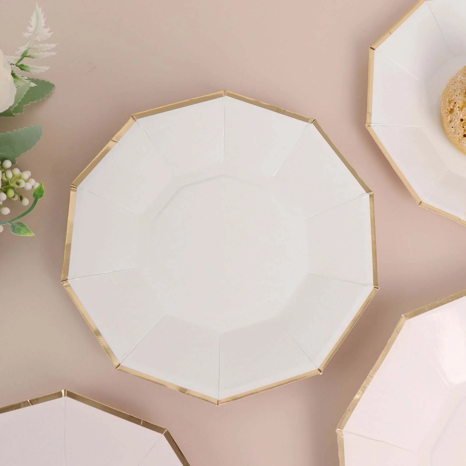 25-Pack Paper Decagon Appetizer Plates 7" White with Gold Foil Rim - Modern Geometric Dessert/Salad Plates for Stylish Tablescapes - Image 12