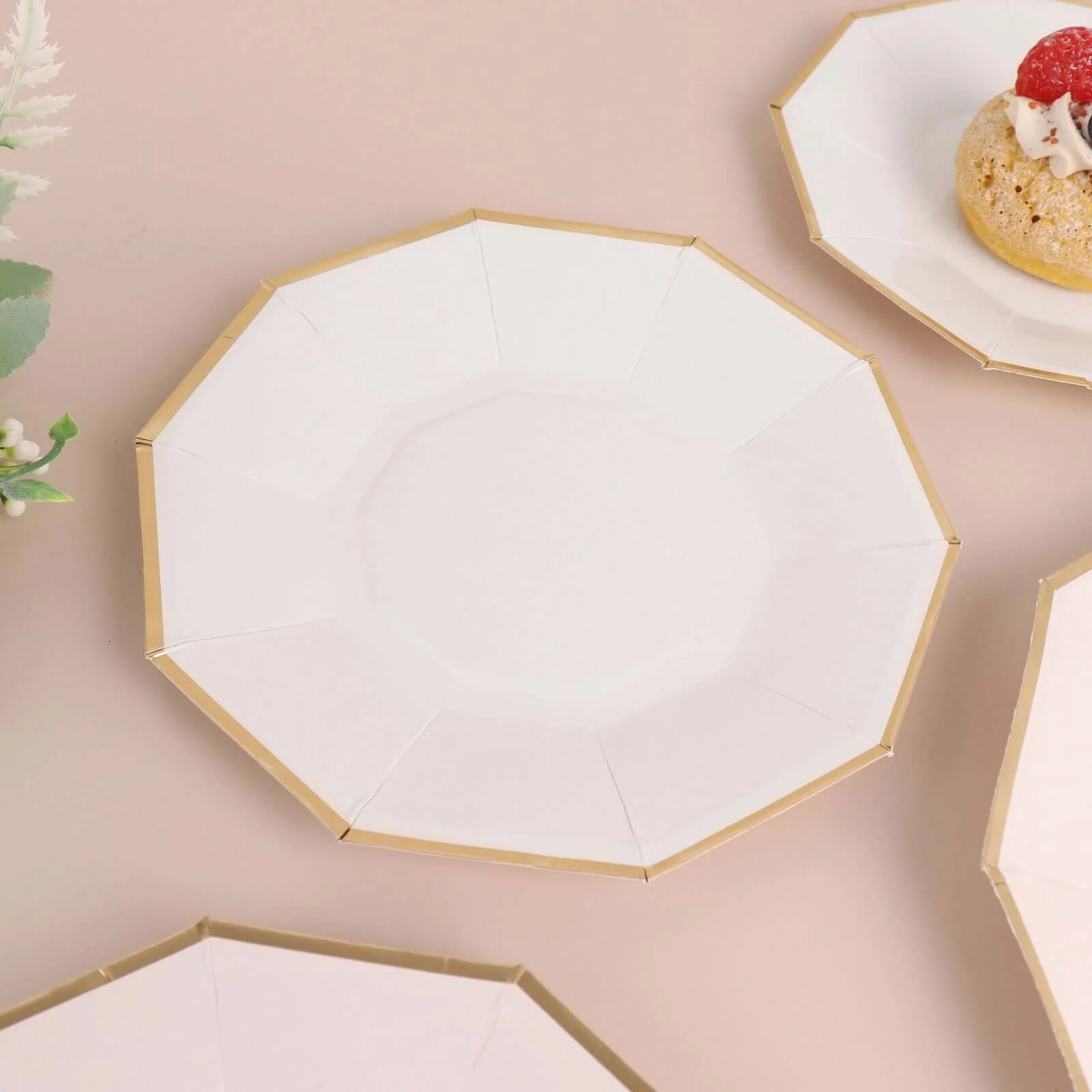 25-Pack Paper Decagon Appetizer Plates 7" White with Gold Foil Rim - Modern Geometric Dessert/Salad Plates for Stylish Tablescapes - Image 13