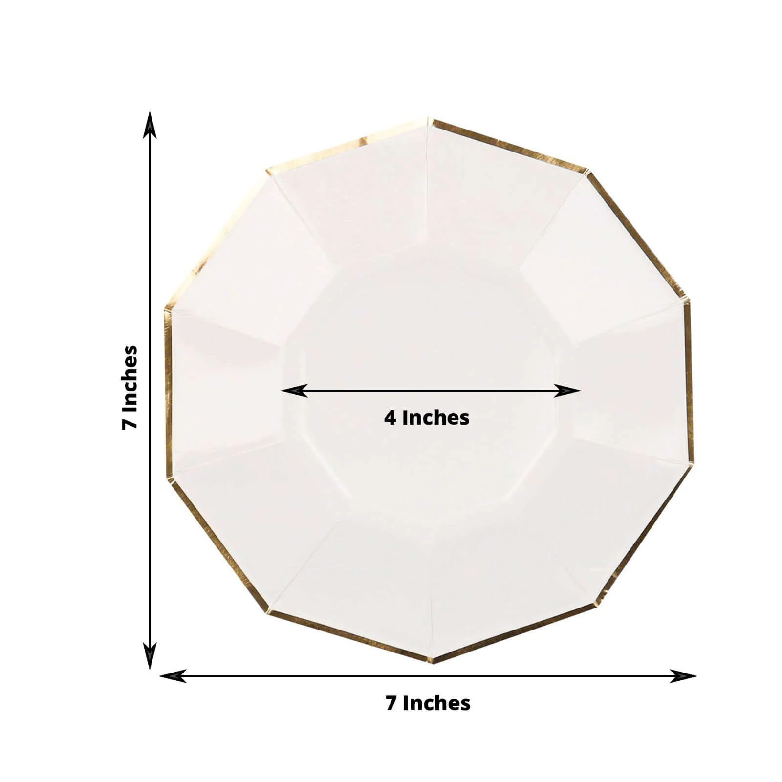 25-Pack Paper Decagon Appetizer Plates 7" White with Gold Foil Rim - Modern Geometric Dessert/Salad Plates for Stylish Tablescapes - Image 3