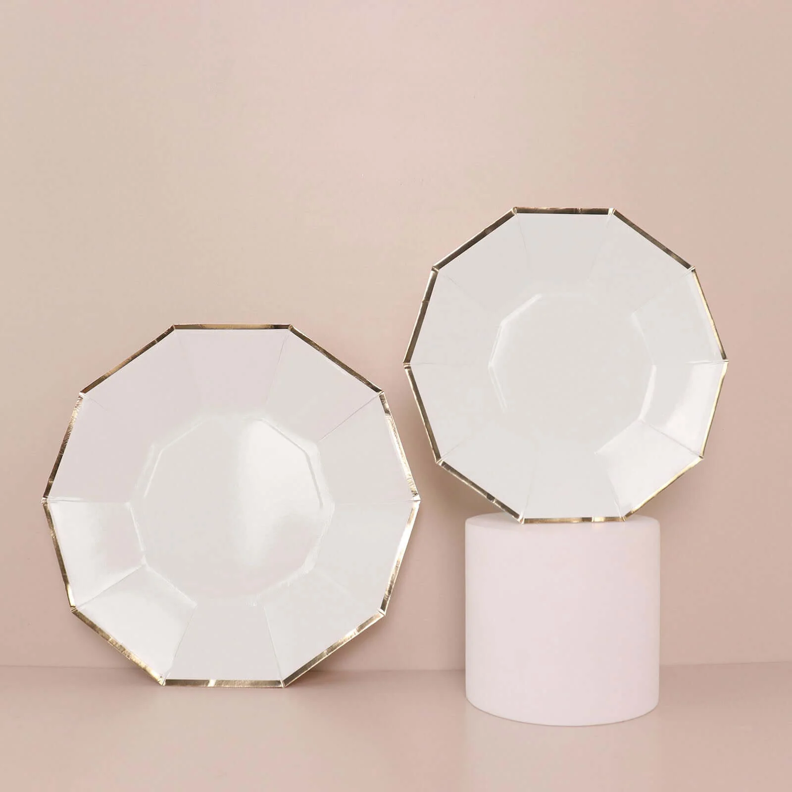 25-Pack Paper Decagon Appetizer Plates 7" White with Gold Foil Rim - Modern Geometric Dessert/Salad Plates for Stylish Tablescapes - Image 5