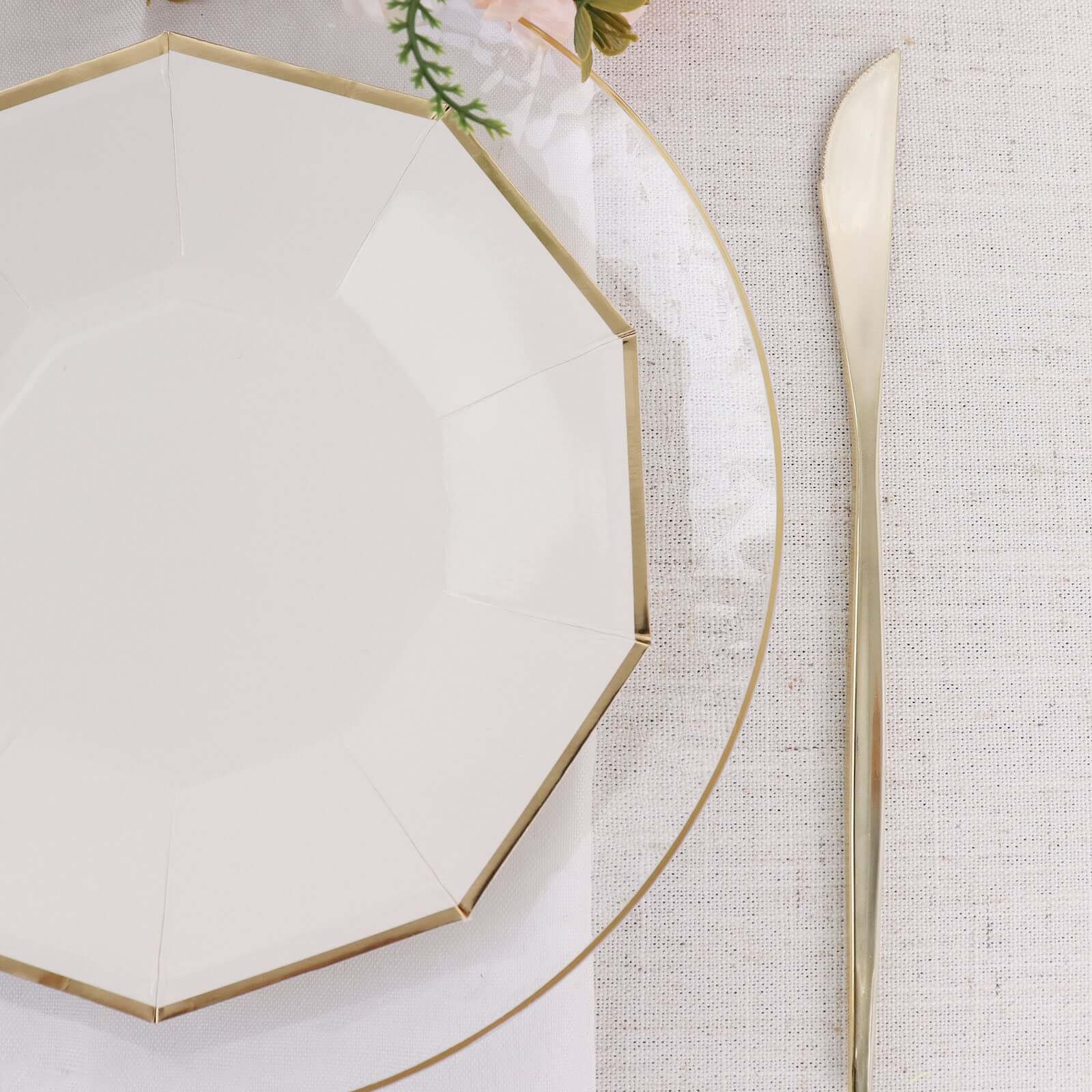 25-Pack Paper Decagon Appetizer Plates 7" White with Gold Foil Rim - Modern Geometric Dessert/Salad Plates for Stylish Tablescapes - Image 6