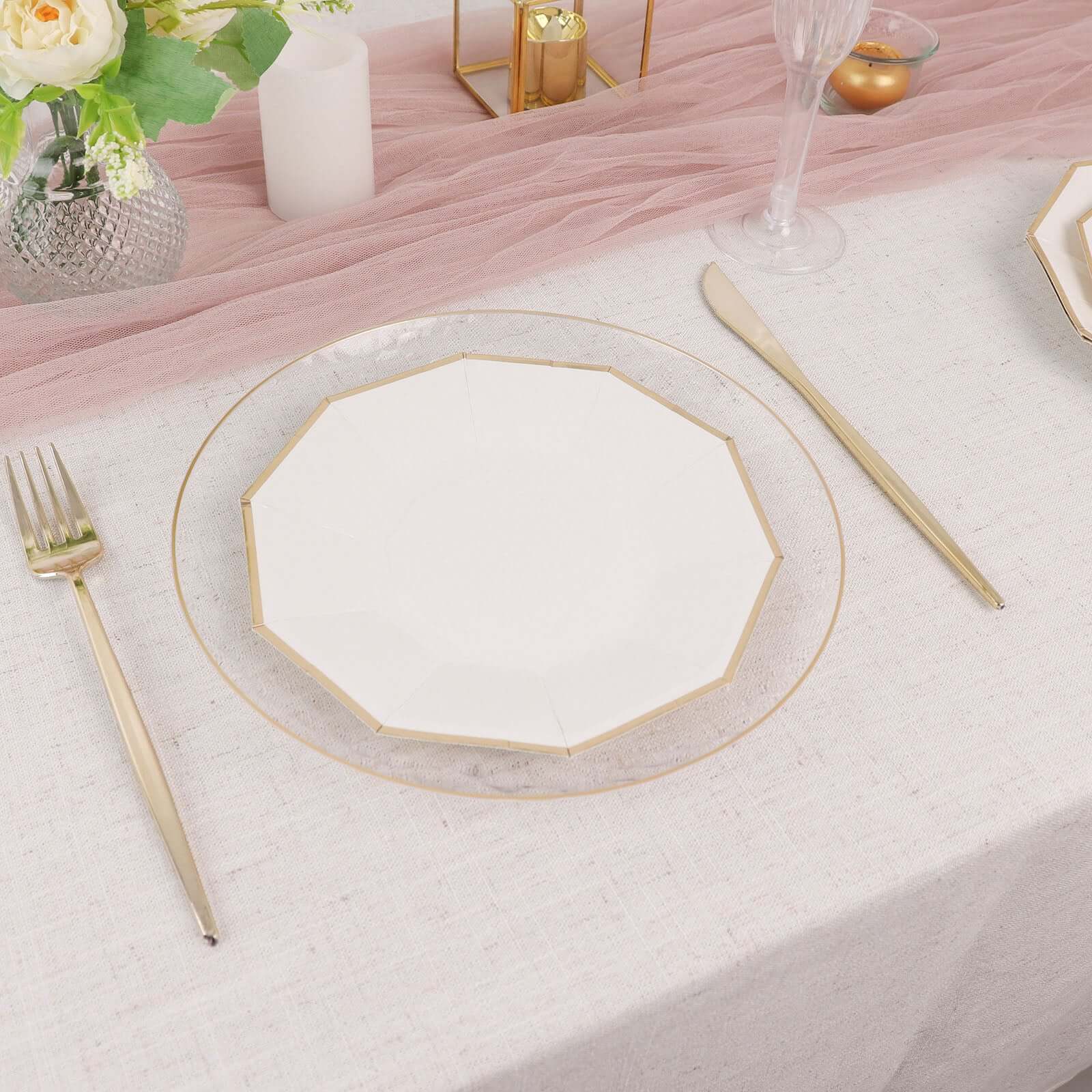 25-Pack Paper Decagon Appetizer Plates 7" White with Gold Foil Rim - Modern Geometric Dessert/Salad Plates for Stylish Tablescapes - Image 8