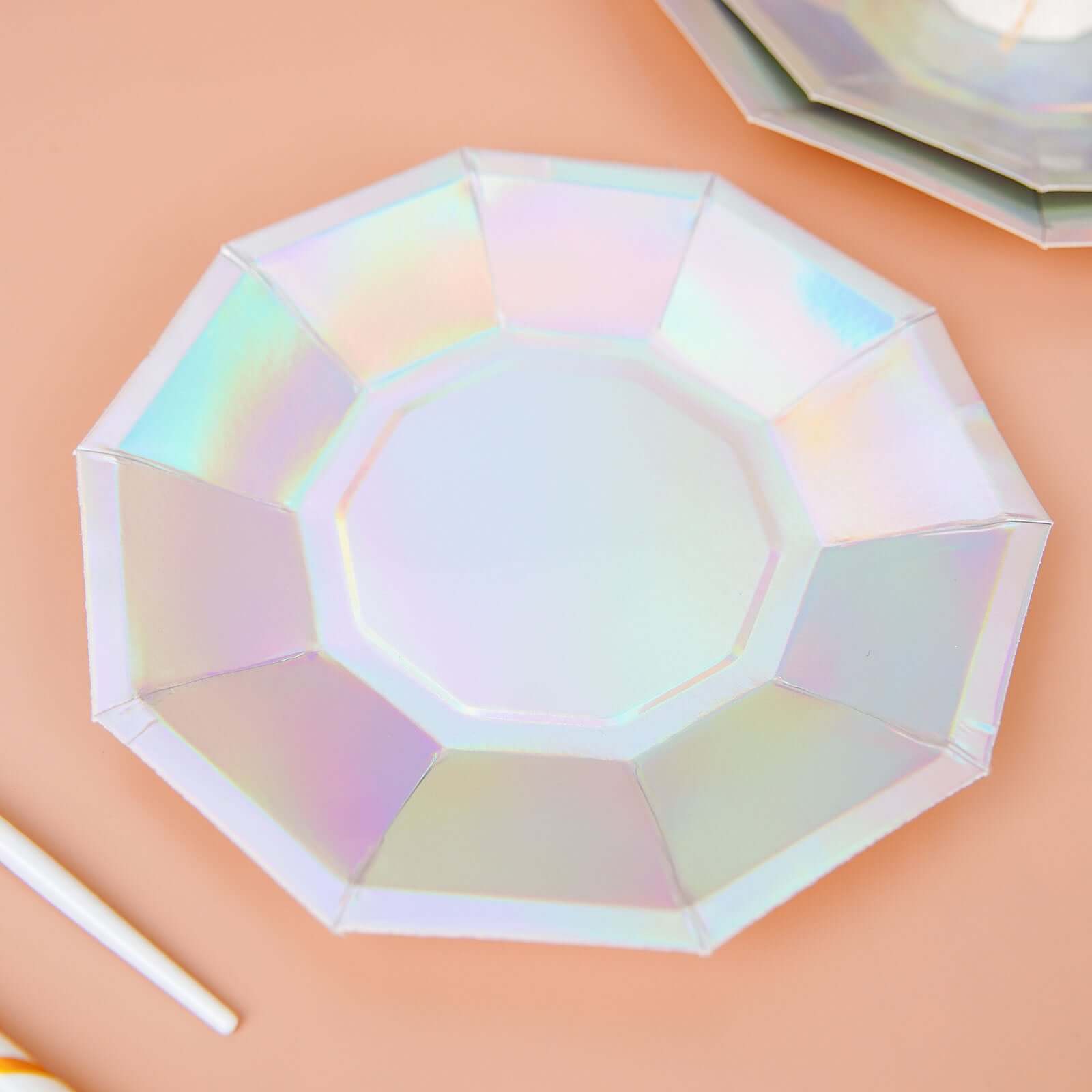 25-Pack Paper Decagon Dessert Plates 7.5" Iridescent - Disposable Geometric Salad Plates for Disco & Space Themed Events - Image 11
