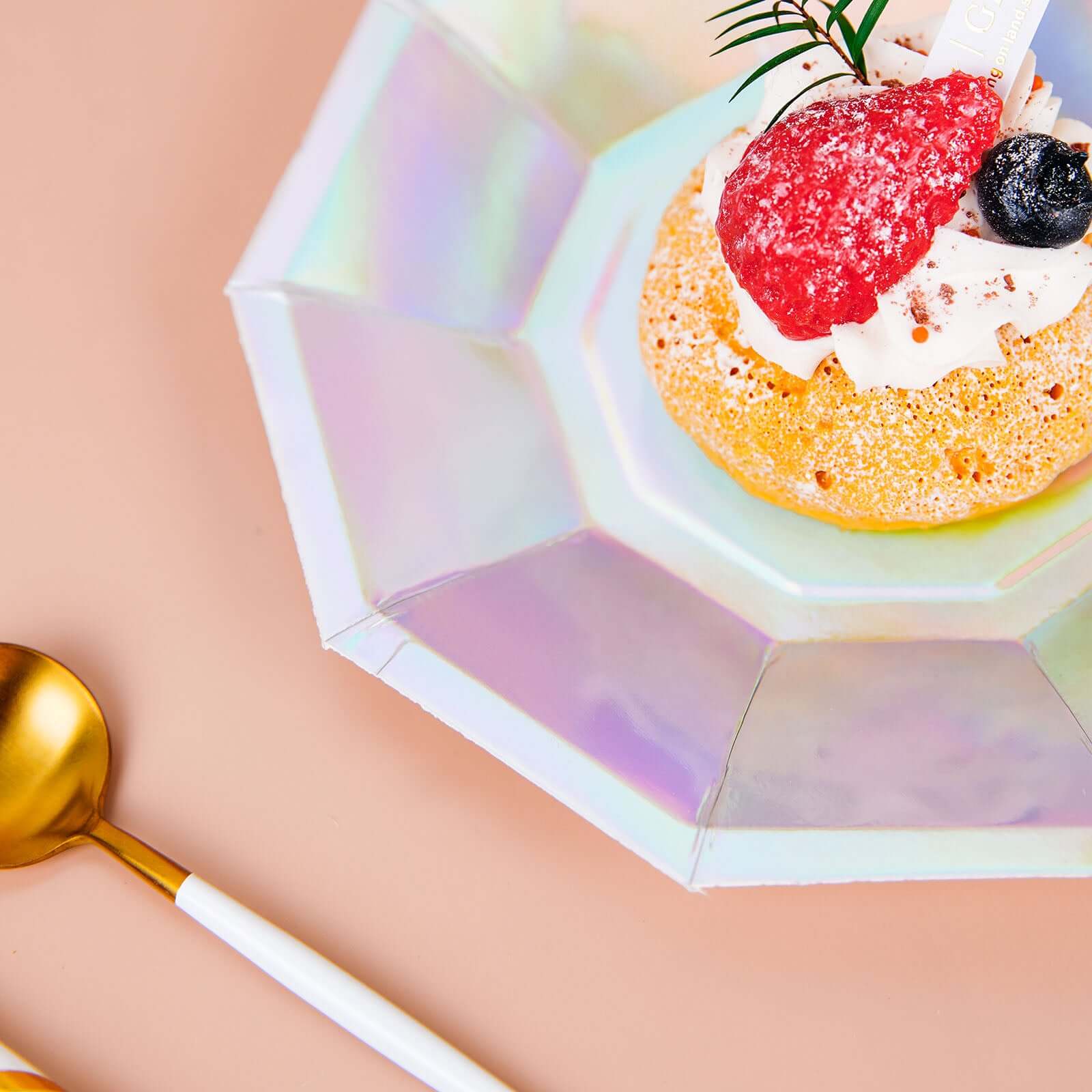 25-Pack Paper Decagon Dessert Plates 7.5" Iridescent - Disposable Geometric Salad Plates for Disco & Space Themed Events - Image 12