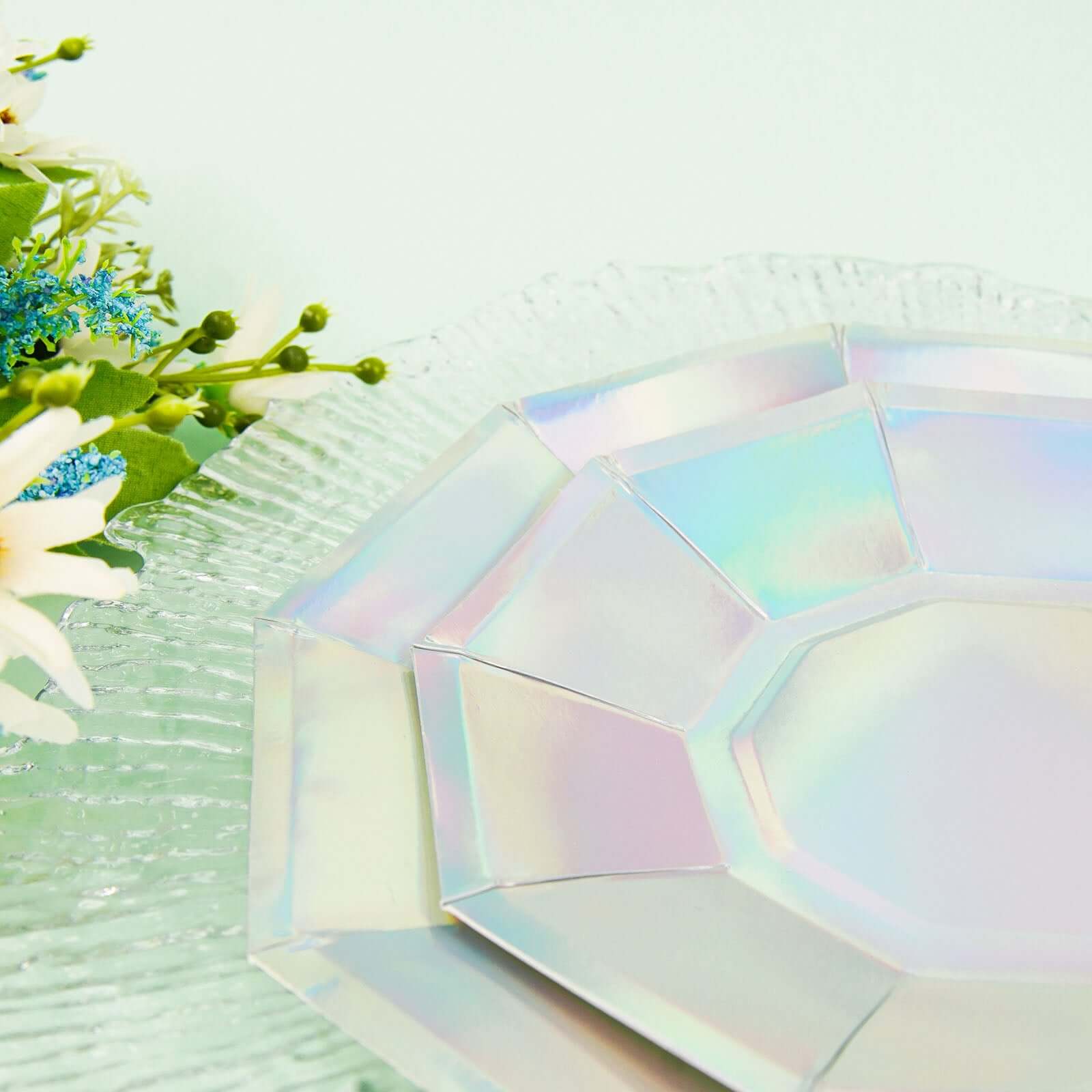 25-Pack Paper Decagon Dessert Plates 7.5" Iridescent - Disposable Geometric Salad Plates for Disco & Space Themed Events - Image 13
