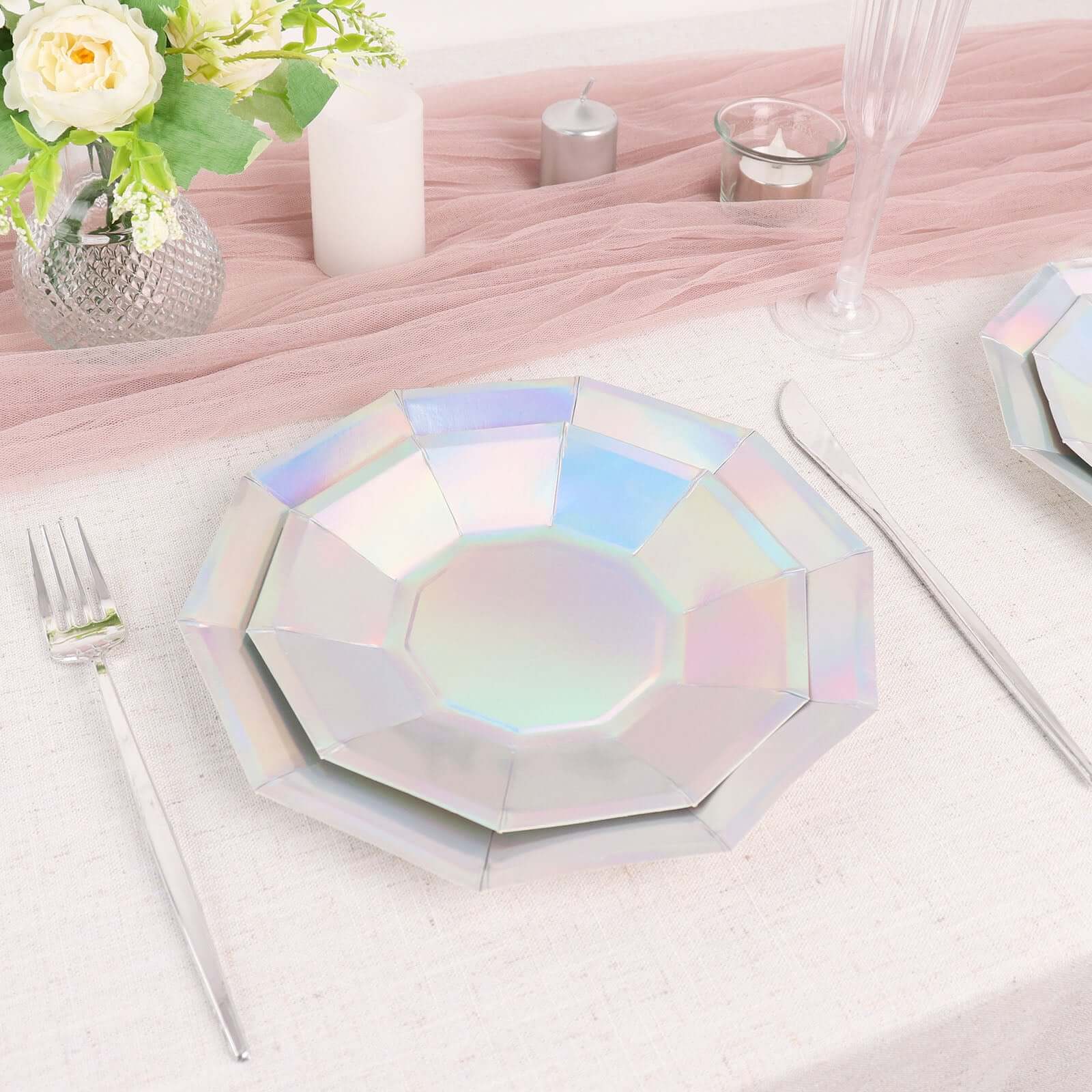 25-Pack Paper Decagon Dessert Plates 7.5" Iridescent - Disposable Geometric Salad Plates for Disco & Space Themed Events - Image 15