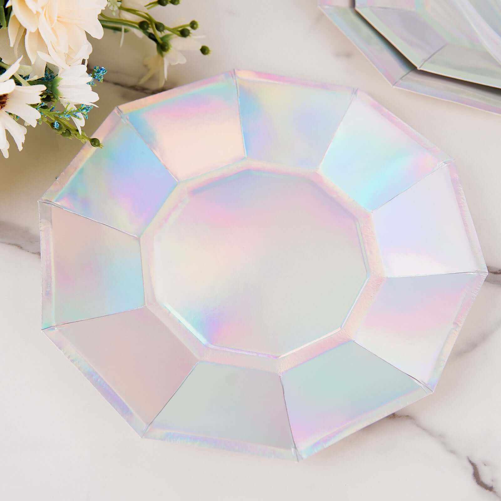 25-Pack Paper Decagon Dinner Plates 9" Iridescent - Disposable Holographic Party Plates for Starry Night & Fairytale Themes - Image 4