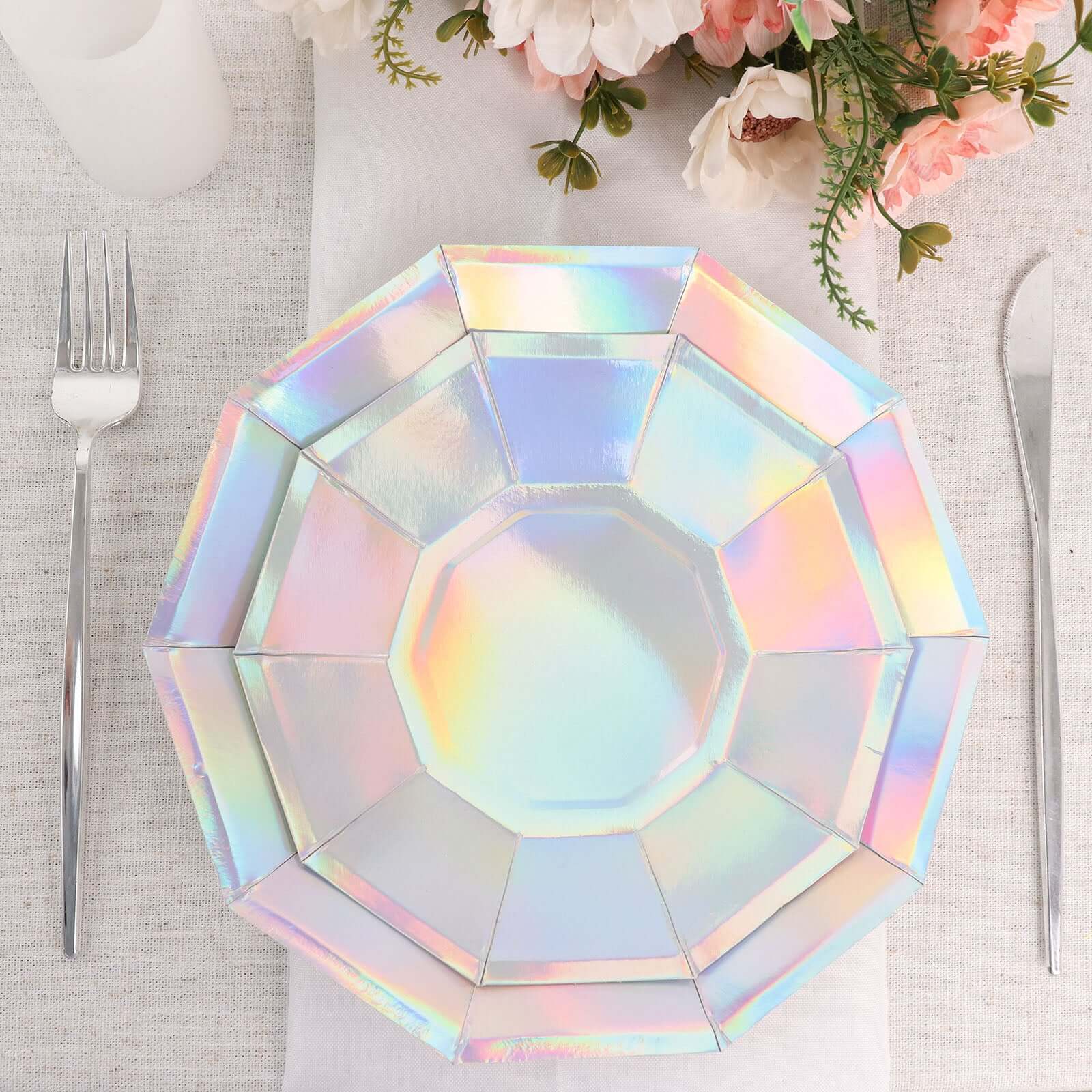 25-Pack Paper Decagon Dinner Plates 9" Iridescent - Disposable Holographic Party Plates for Starry Night & Fairytale Themes - Image 8