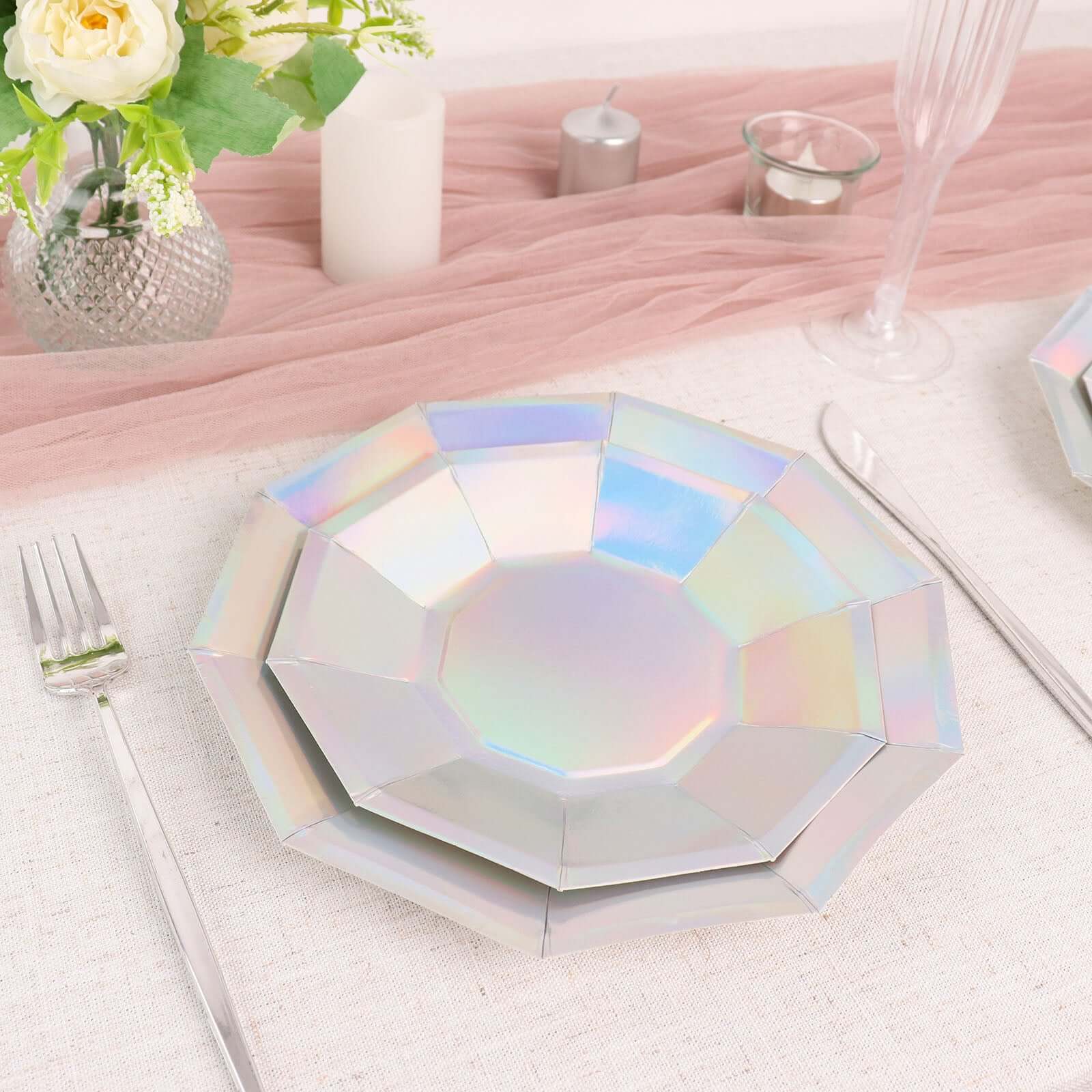 25-Pack Paper Decagon Dinner Plates 9" Iridescent - Disposable Holographic Party Plates for Starry Night & Fairytale Themes - Image 9
