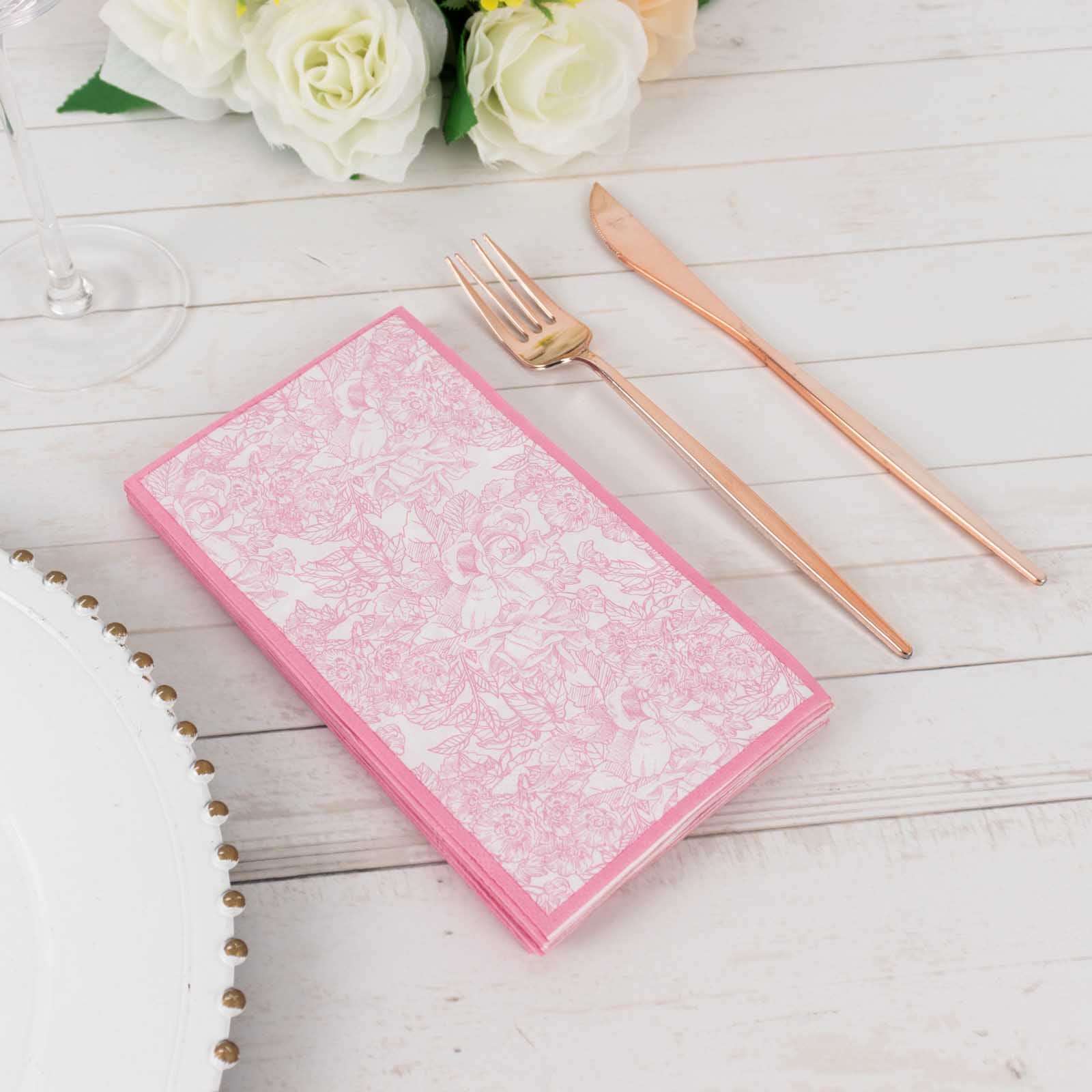 25-Pack Paper Dinner Napkins 2 Ply Pink with French Toile Pattern - Soft and Absorbent Disposable Napkins - Image 7