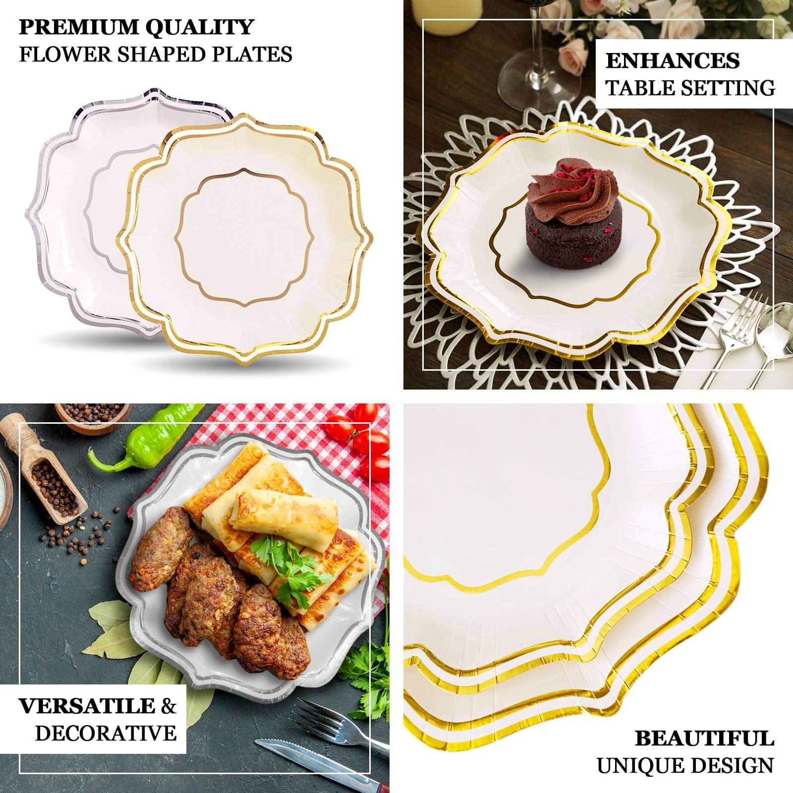25-Pack Paper Dinner Plates 10" White with Silver Scallop Rim - 300GSM Disposable Party Plates - Image 4