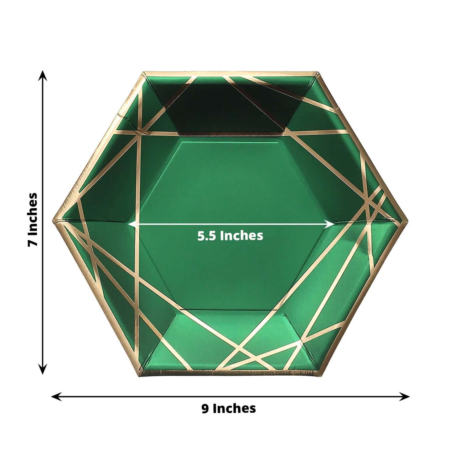 25-Pack Paper Hexagon Dessert Plates 7" Hunter Emerald Green with Gold Geometric Lines & Rim - 300GSM Disposable Geometric Appetizer Salad Plates - Image 3