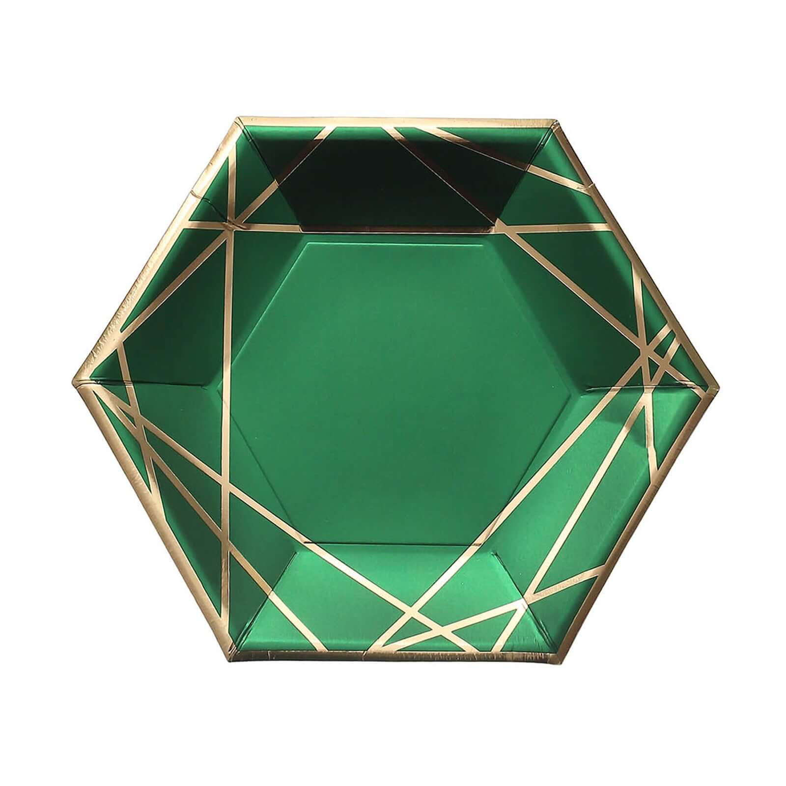 25-Pack Paper Hexagon Dessert Plates 7" Hunter Emerald Green with Gold Geometric Lines & Rim - 300GSM Disposable Geometric Appetizer Salad Plates - Image 7