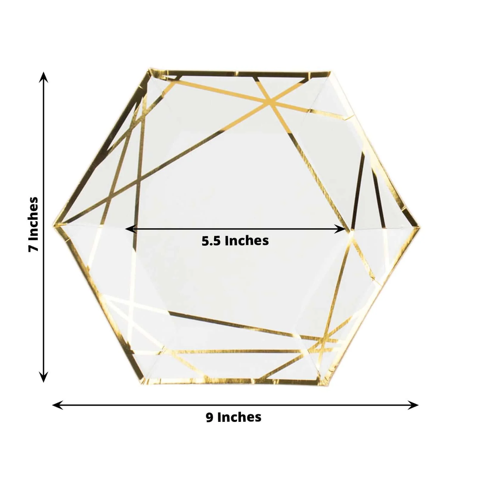 25-Pack Paper Hexagon Dessert Plates 7" White with Gold Geometric Lines & Rim - 300GSM Disposable Geometric Appetizer Salad Plates for Weddings & Cocktail Parties - Image 3