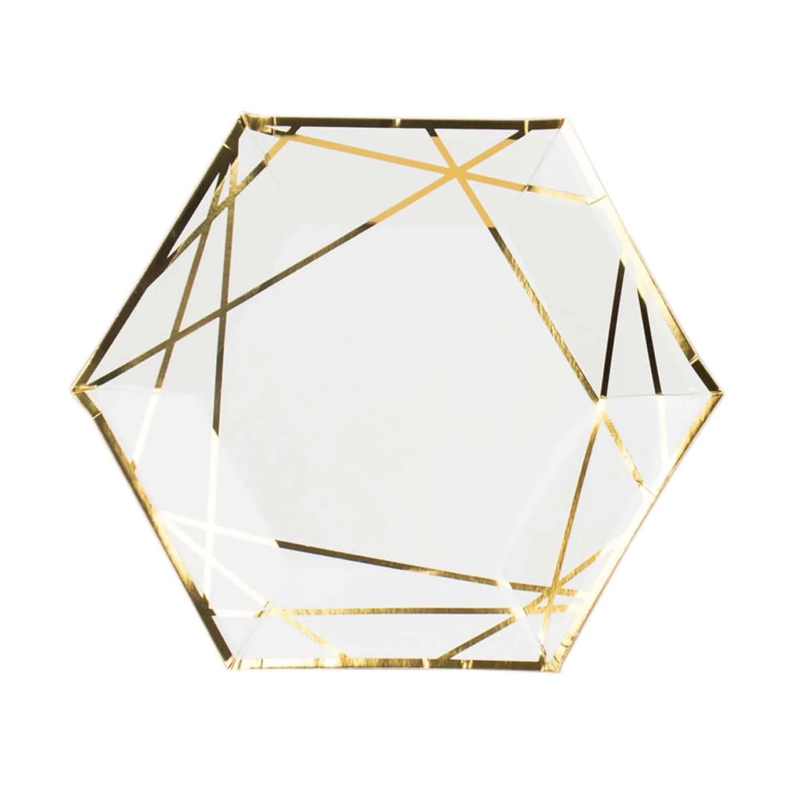 25-Pack Paper Hexagon Dessert Plates 7" White with Gold Geometric Lines & Rim - 300GSM Disposable Geometric Appetizer Salad Plates for Weddings & Cocktail Parties - Image 7