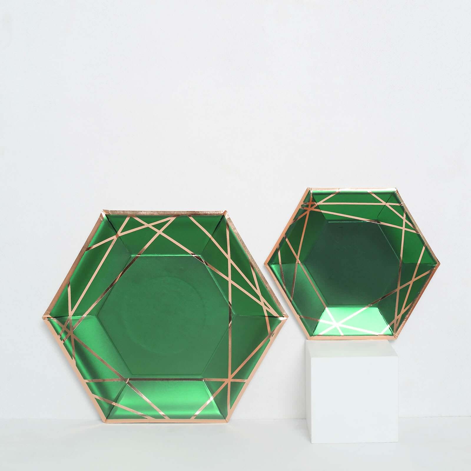 25-Pack Paper Hexagon Dinner Plates 9" Hunter Emerald Green with Gold Geometric Lines & Rim - 300GSM Disposable Geometric Party Plates - Image 13