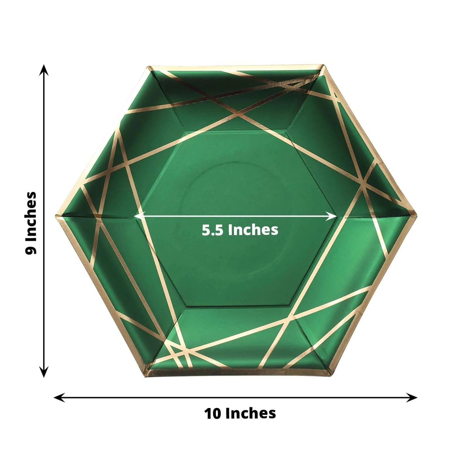 25-Pack Paper Hexagon Dinner Plates 9" Hunter Emerald Green with Gold Geometric Lines & Rim - 300GSM Disposable Geometric Party Plates - Image 3