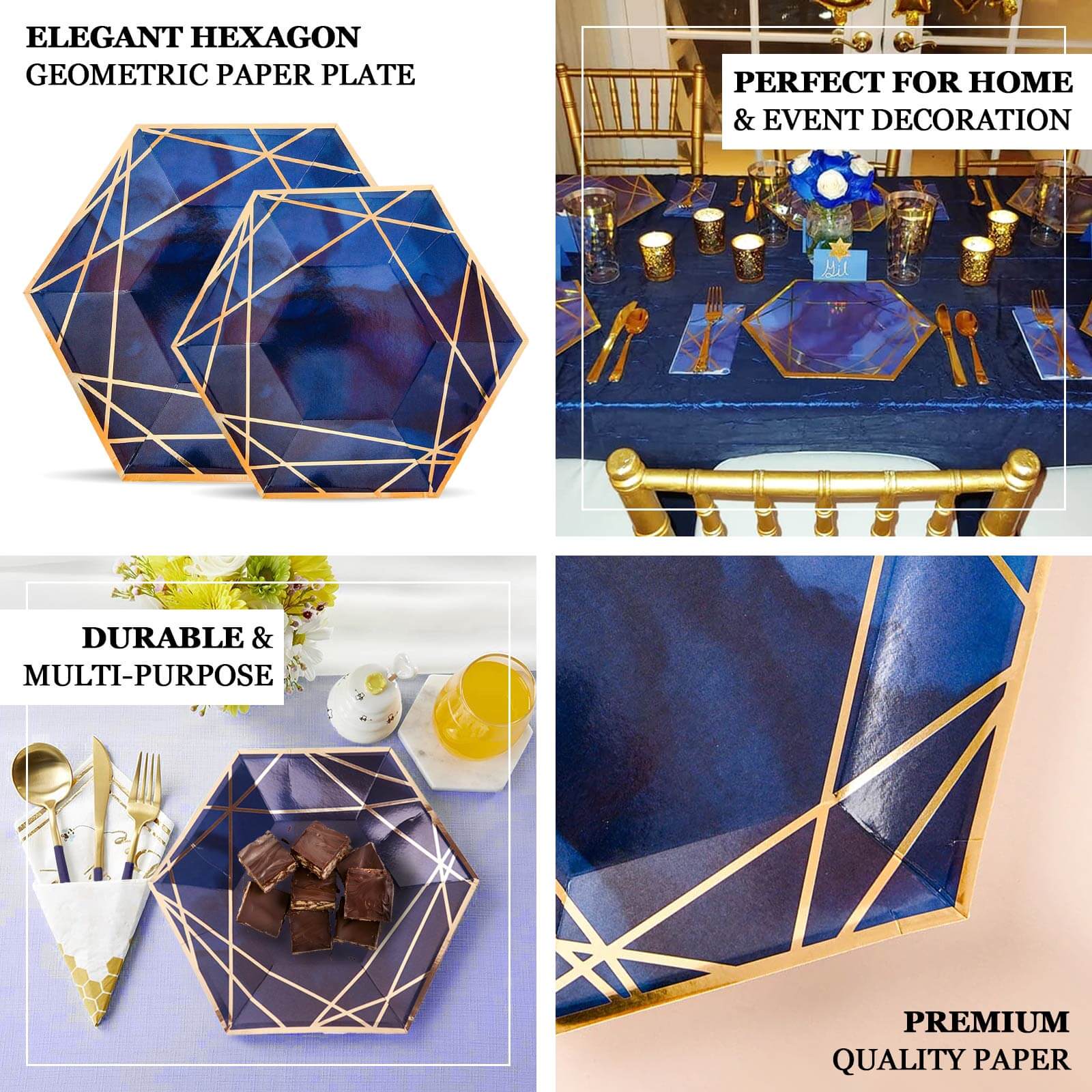 25-Pack Paper Hexagon Dinner Plates 9" Hunter Emerald Green with Gold Geometric Lines & Rim - 300GSM Disposable Geometric Party Plates - Image 4
