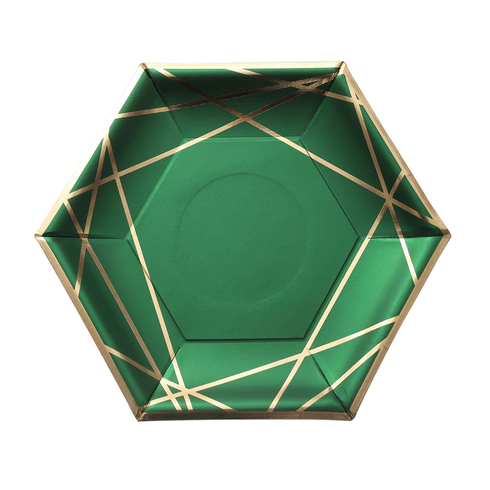 25-Pack Paper Hexagon Dinner Plates 9" Hunter Emerald Green with Gold Geometric Lines & Rim - 300GSM Disposable Geometric Party Plates - Image 7